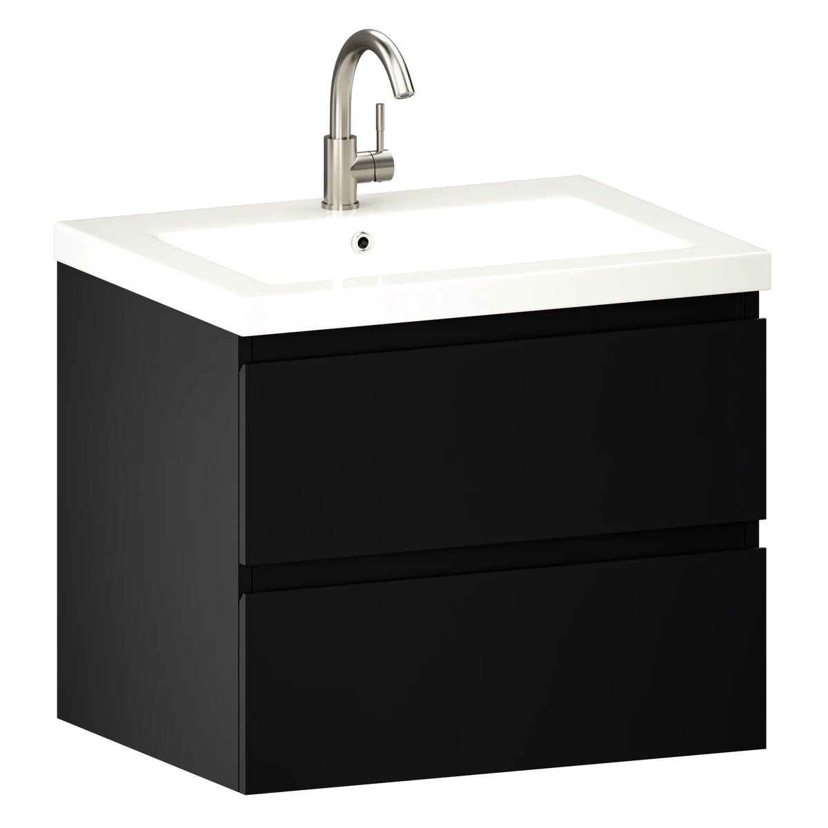 Badezimmermöbel Karo – 60 cm – Mattschwarz – glänzend weißes Waschbecken