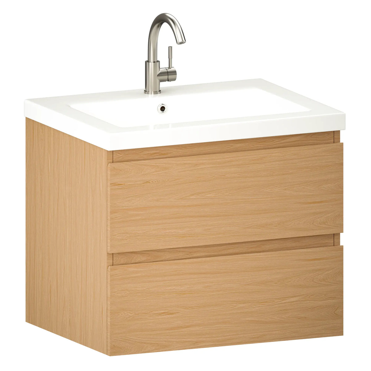 Badezimmermöbel Karo – 60 cm – Helle Eiche – glänzend weißes Waschbecken