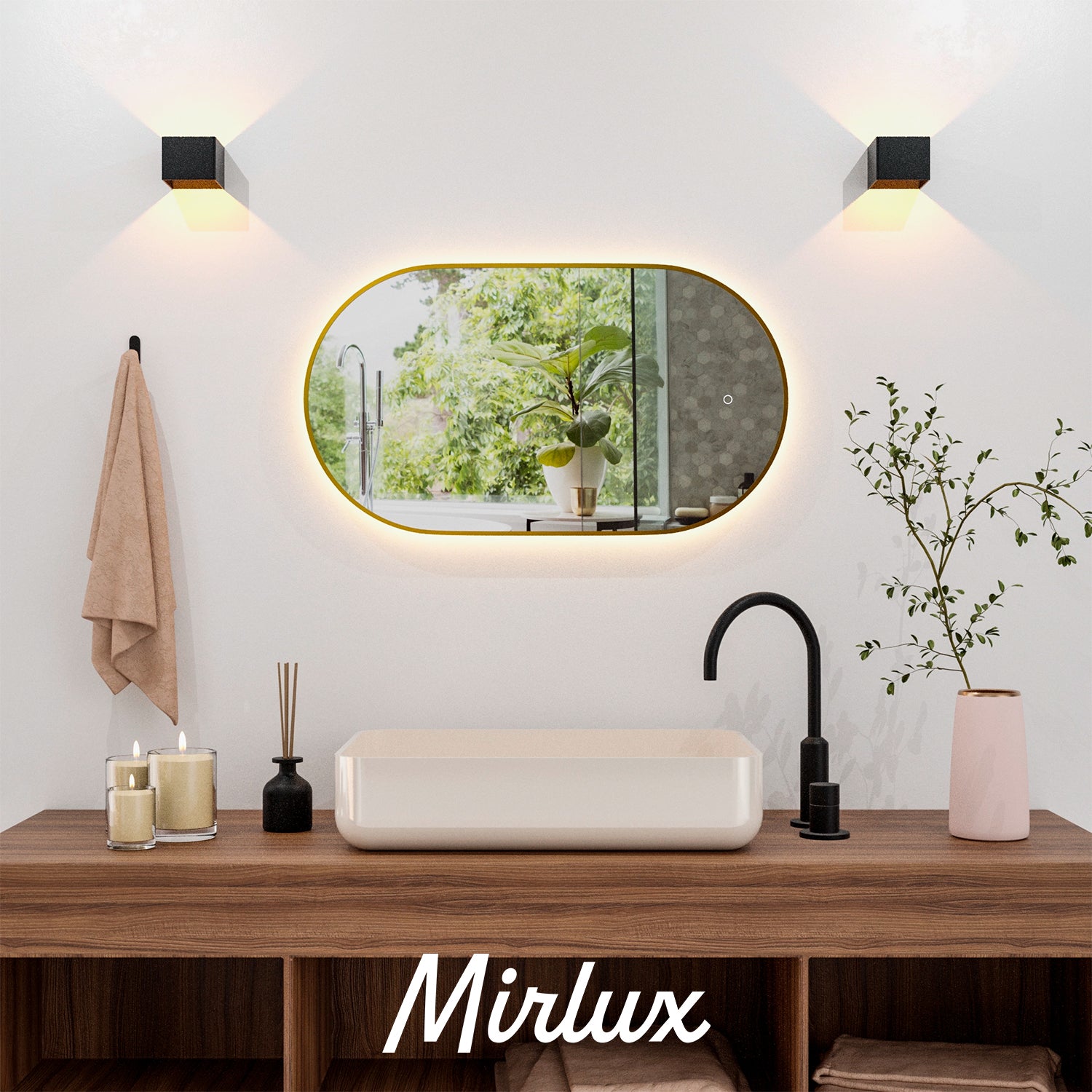 Badezimmerspiegel – 90x50cm Oval – Gold Rahmen
