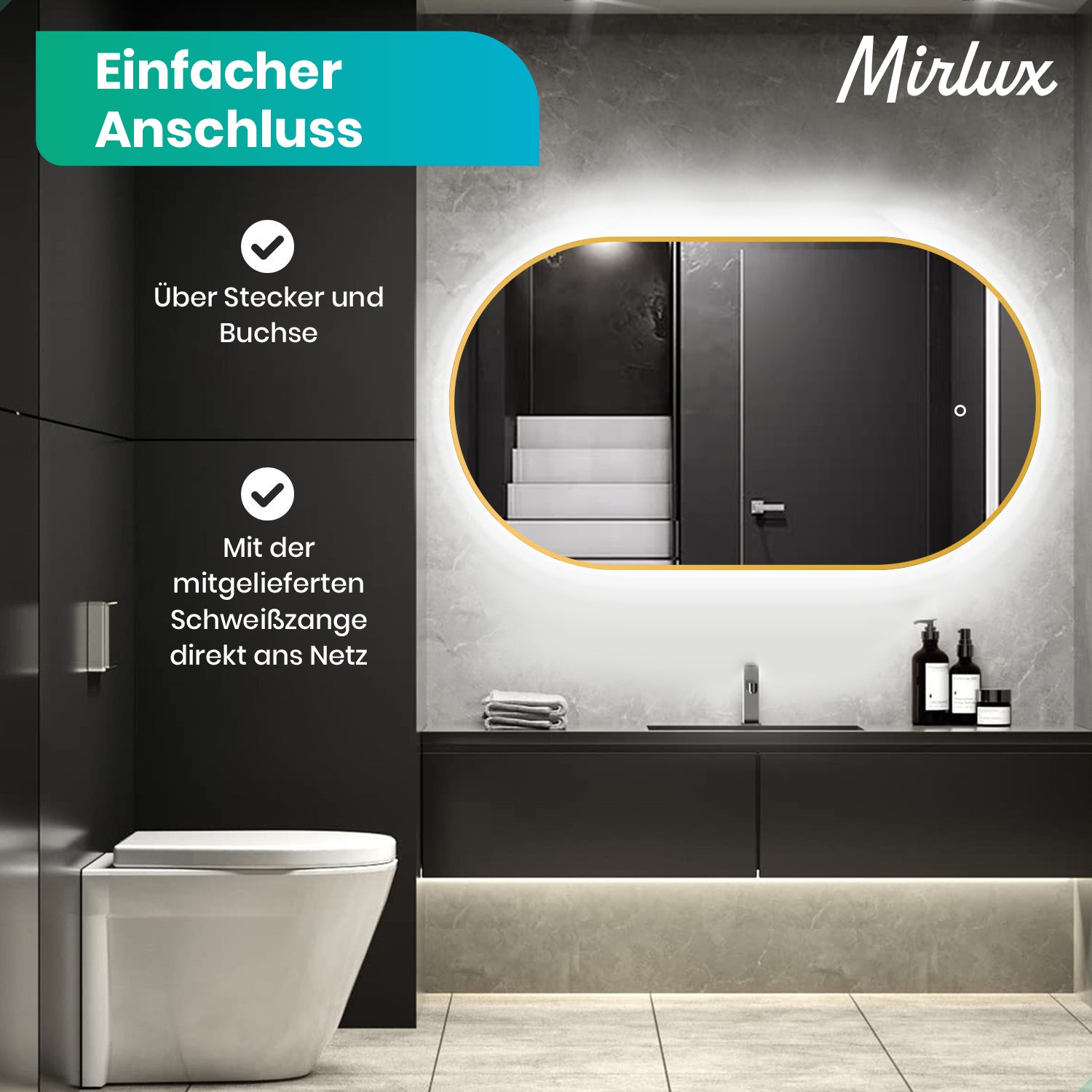 Badezimmerspiegel – 90x50cm Oval – Gold Rahmen