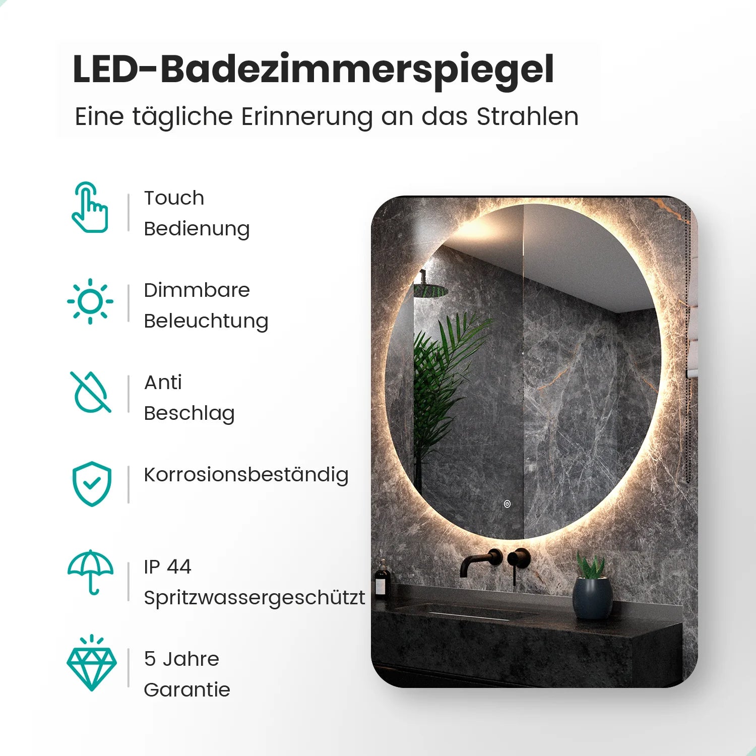 Badezimmerspiegel - Rund - 120cm – Rahmenlos