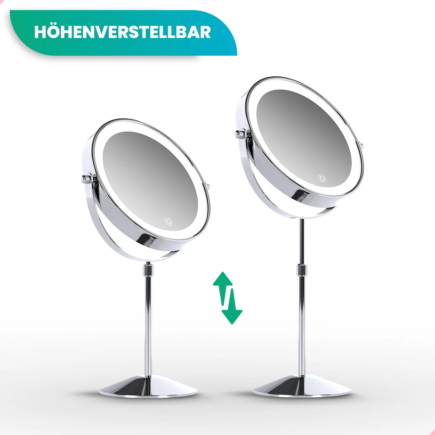 Schminkspiegel – Höhenverstellbar – Chrom – 1-10-fache Vergrößerung