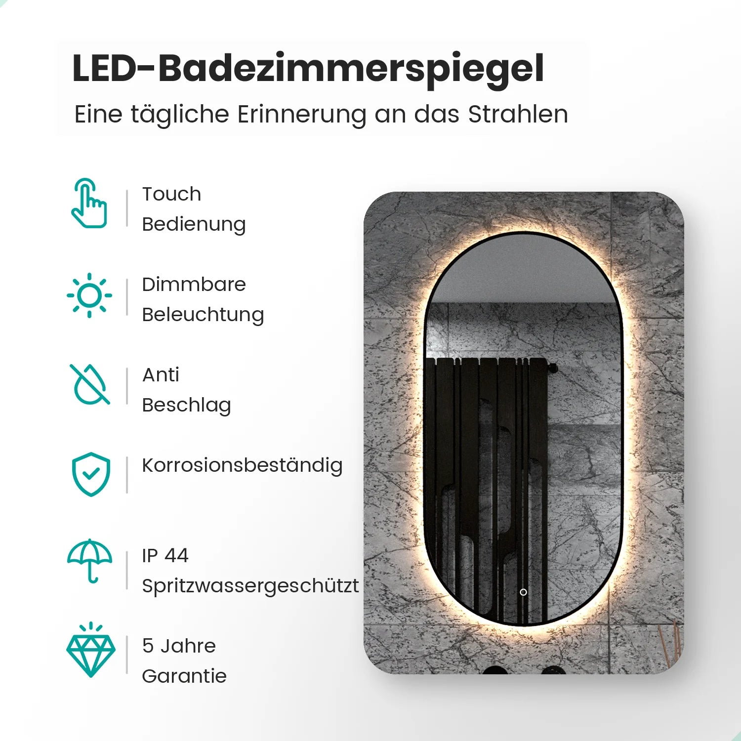 Badezimmerspiegel - 100x50cm Oval - Schwarzer Rahmen - Oval