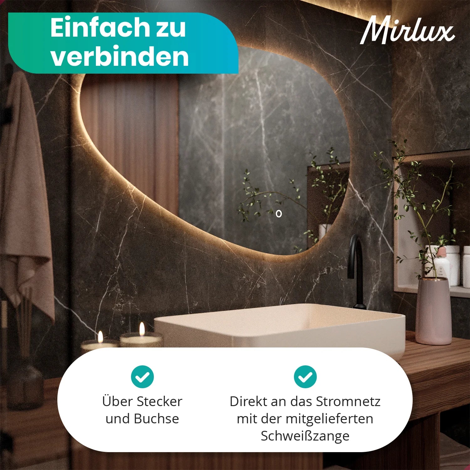 Badezimmerspiegel - 120x75 cm Asymmetrisch - Rahmenlos - Vorbestellen