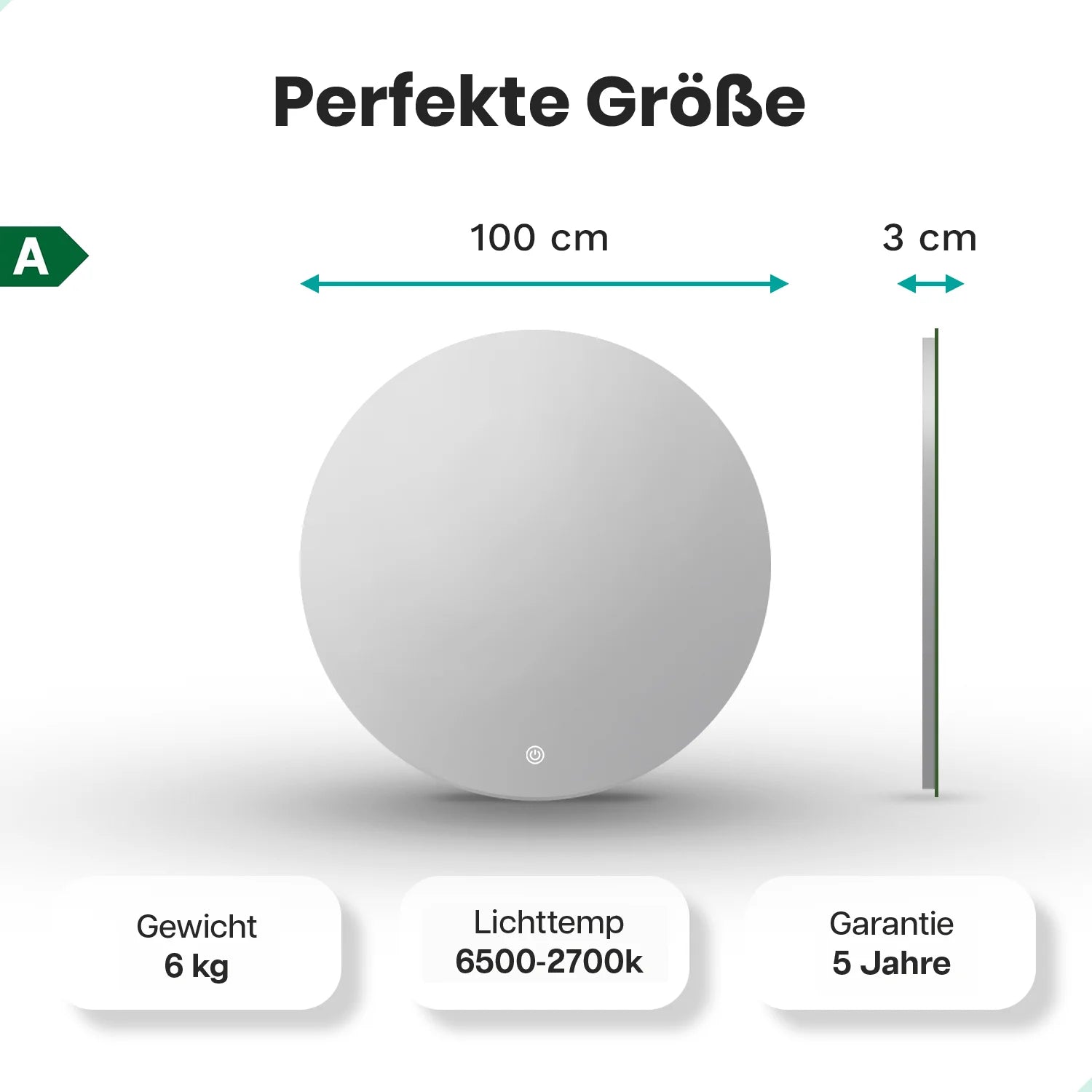 Badezimmerspiegel - Rund - 100cm – Rahmenlos