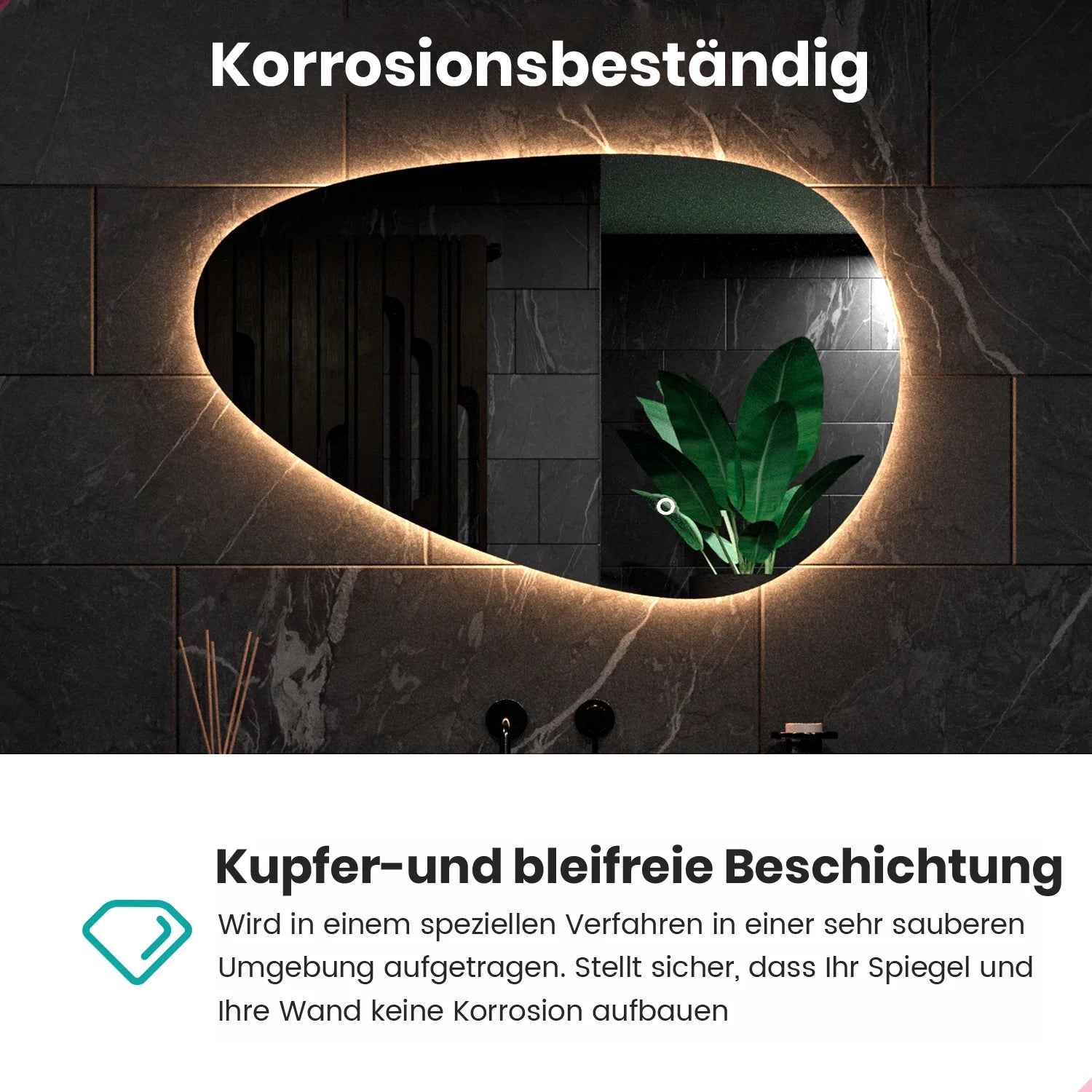 Badezimmerspiegel - 120x75 cm Asymmetrisch - Rahmenlos - Vorbestellen