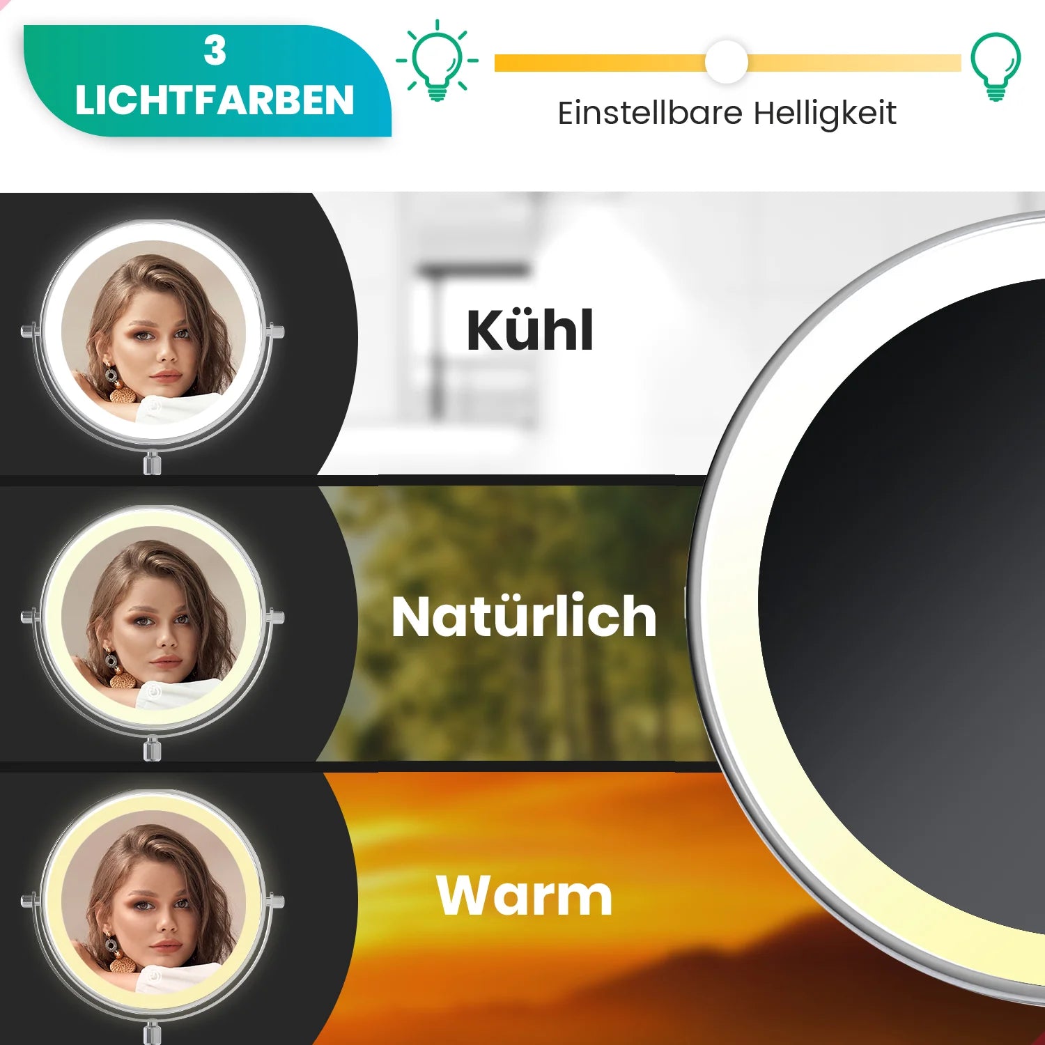 Schminkspiegel – Höhenverstellbar – Chrom – 1-10-fache Vergrößerung