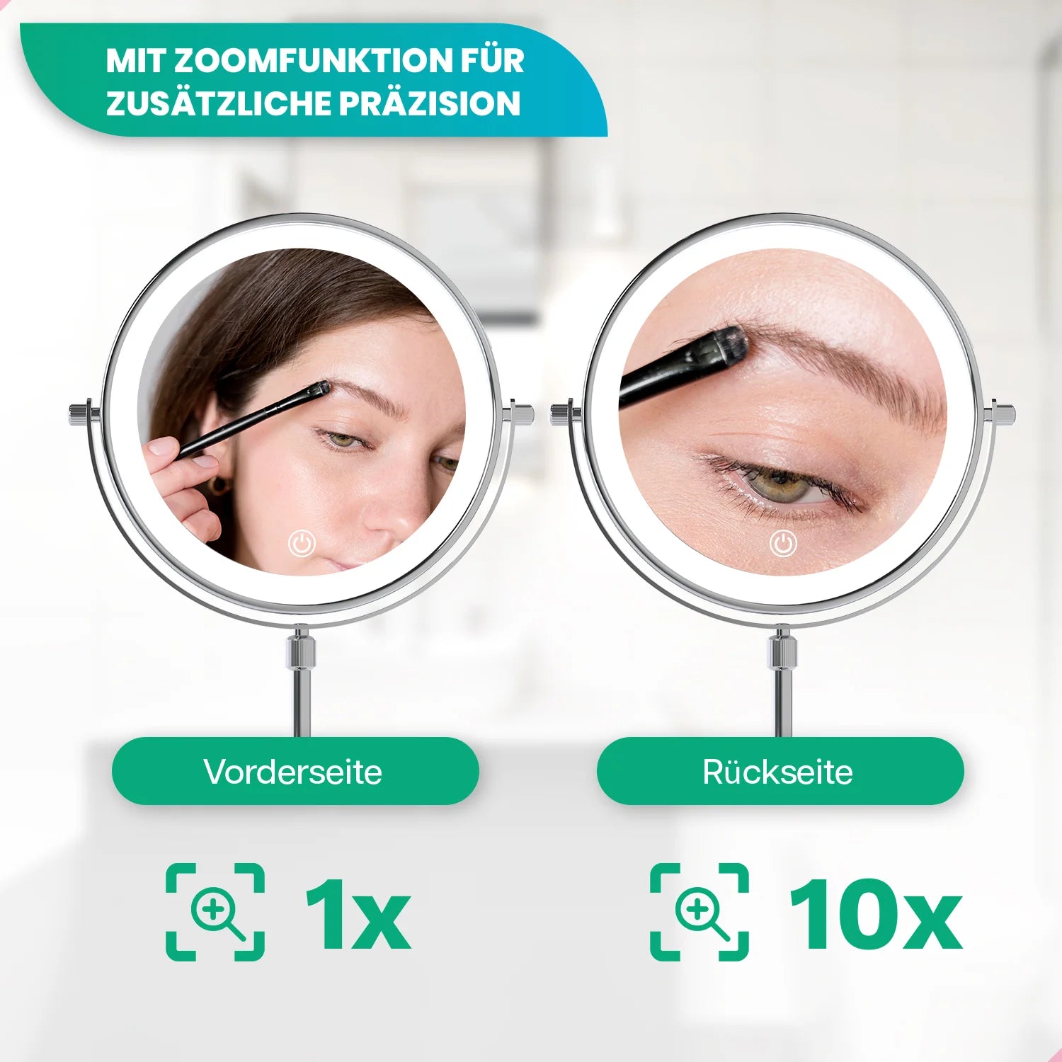 Schminkspiegel – Höhenverstellbar – Chrom – 1-10-fache Vergrößerung