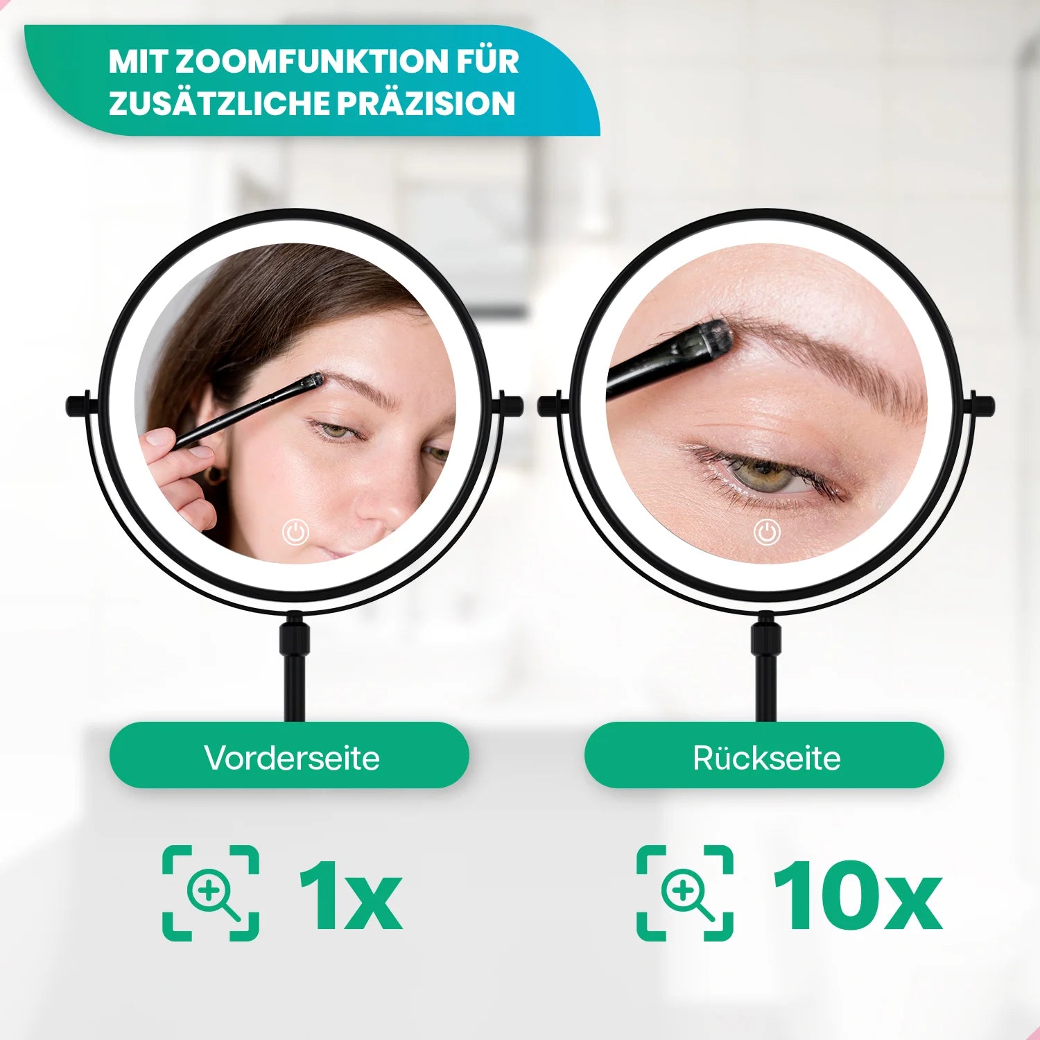 Schminkspiegel – Höhenverstellbar – Schwarz – 1-10-fache Vergrößerung