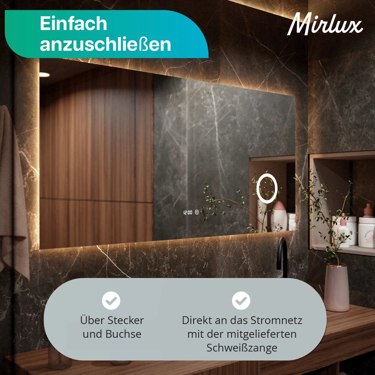 Badezimmerspiegel - 160x80cm - Rahmenlos - Rechteck