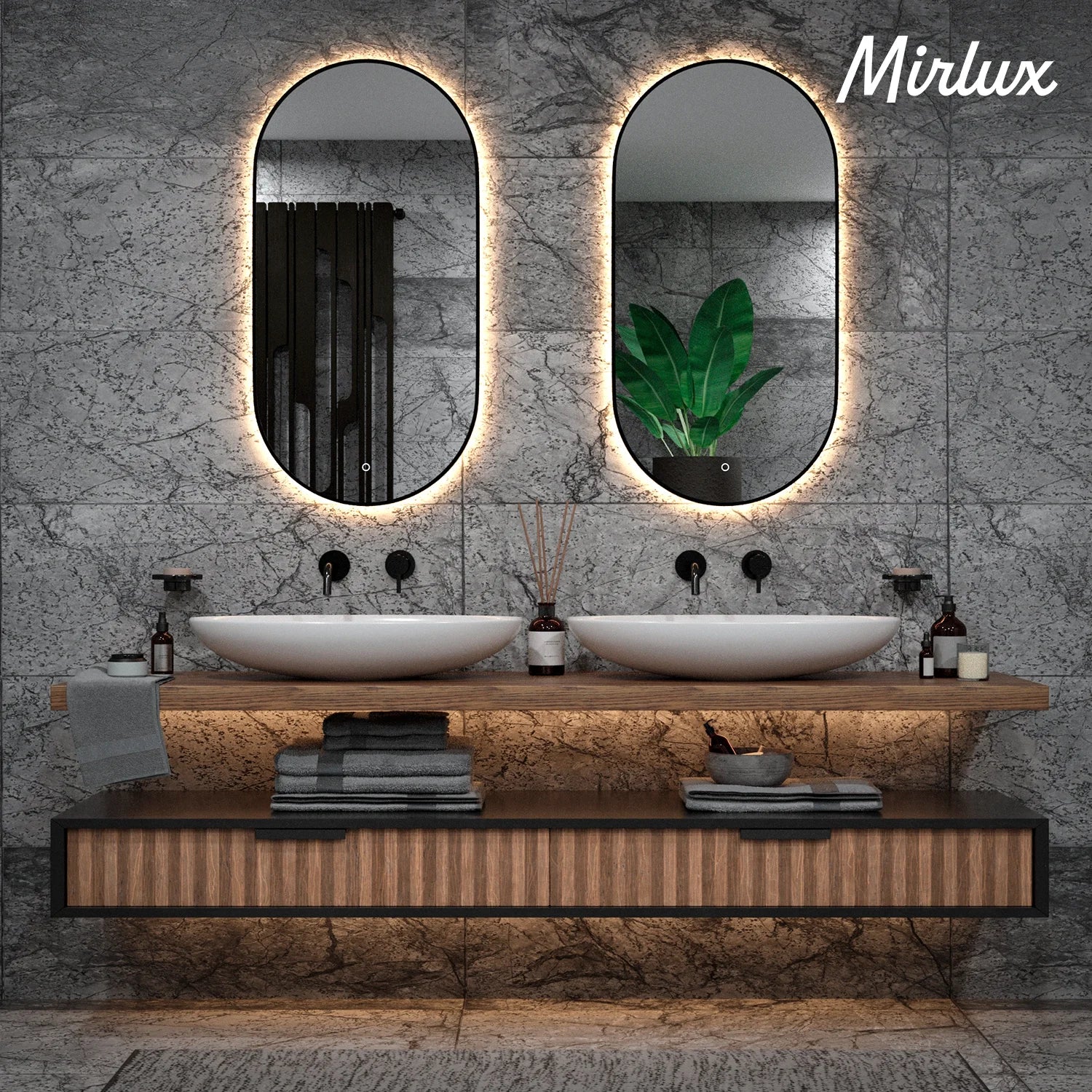 Badezimmerspiegel - 120x60 cm Oval - Schwarzer Rahmen - Vorbestellen