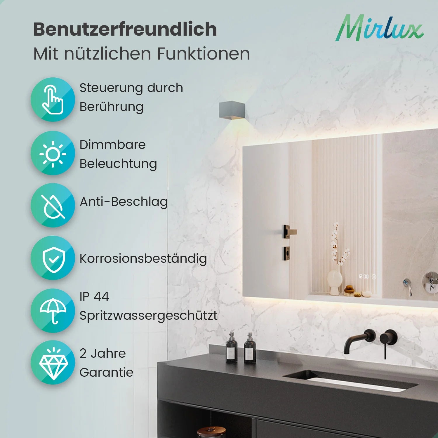 Badezimmerspiegel - 160x80cm - Rahmenlos - Rechteck