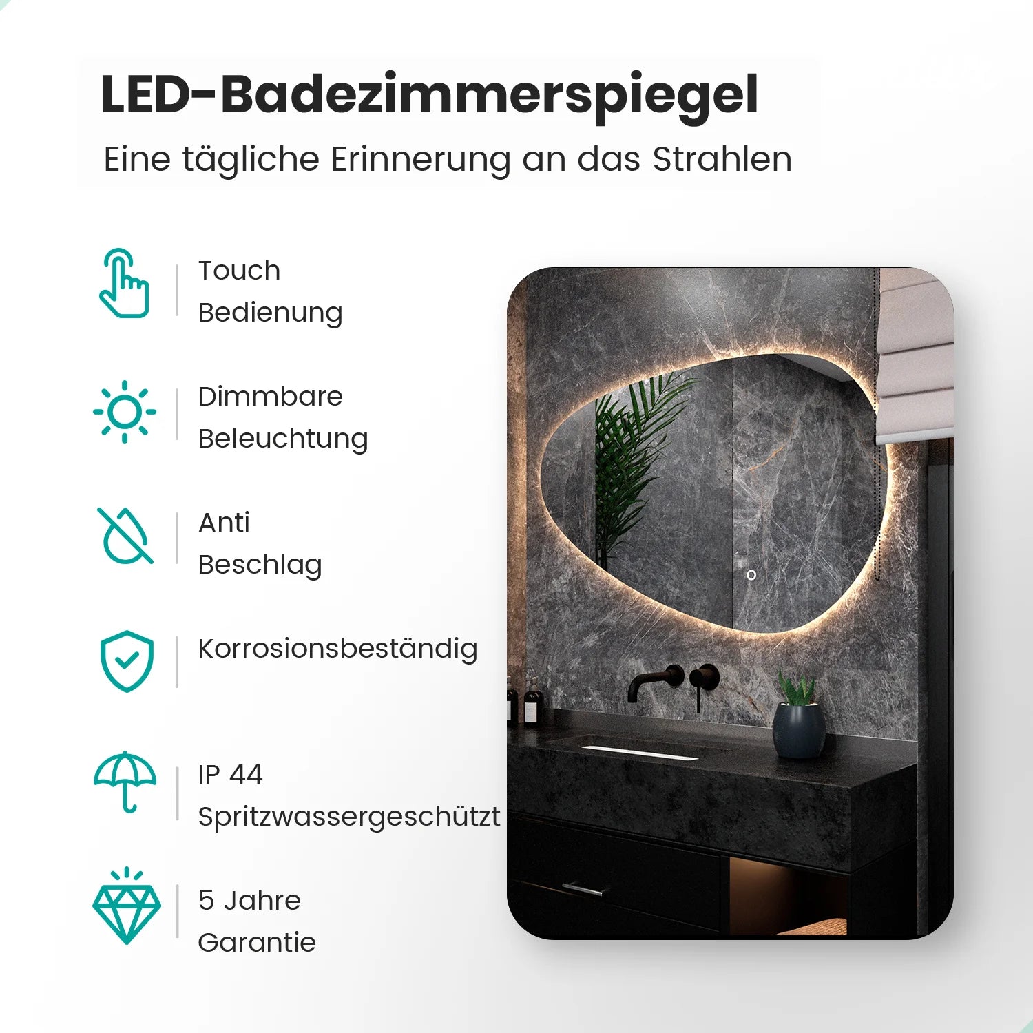 Badezimmerspiegel - 120x75 cm Asymmetrisch - Rahmenlos - Vorbestellen