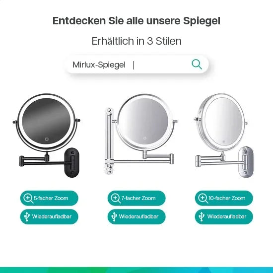 Schminkspiegel - Batterie - 5-fache Vergrößerung - Chrom
