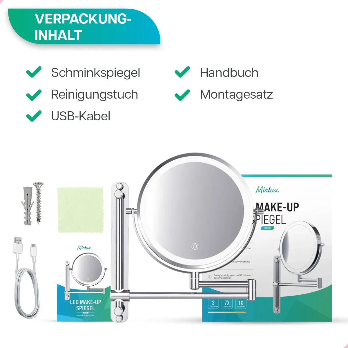 Schminkspiegel - Wiederaufladbar - 7-fache Vergrößerung - Chrom - Vorbestellen