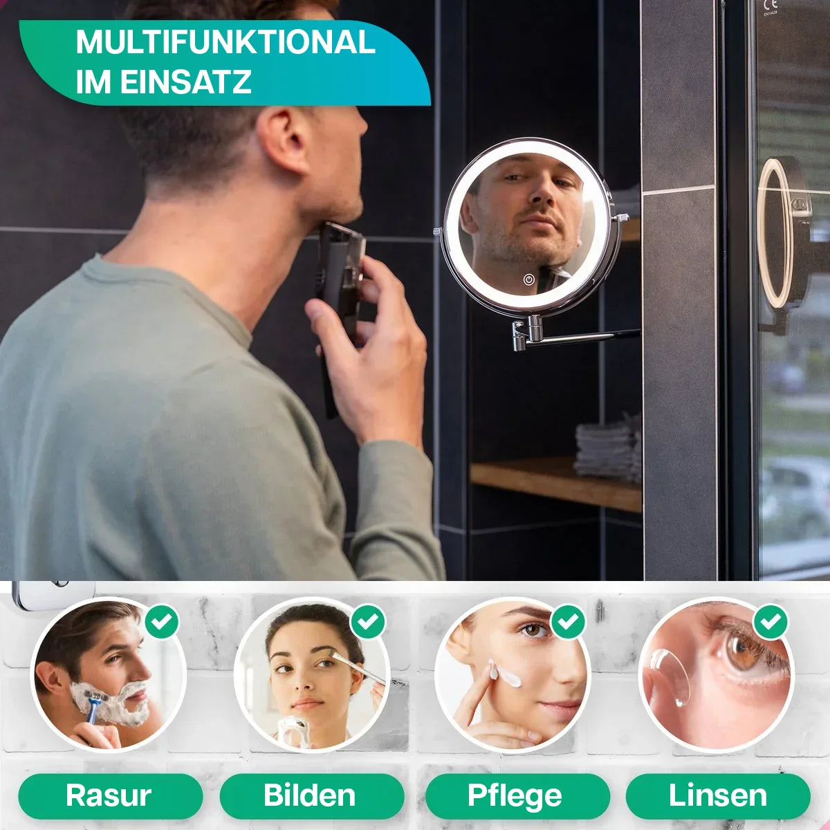 Schminkspiegel - Wiederaufladbar - 7-fache Vergrößerung - Chrom - Vorbestellen