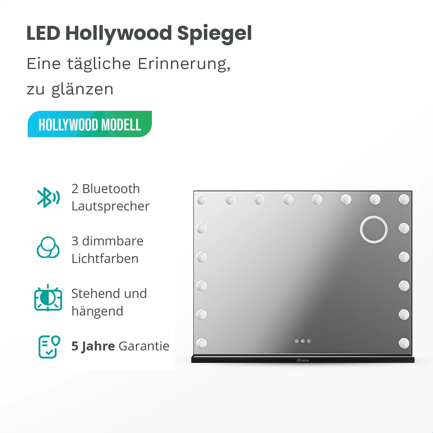 Hollywood Spiegel - Bluetooth-Lautsprecher - 80x60cm - Schwarz