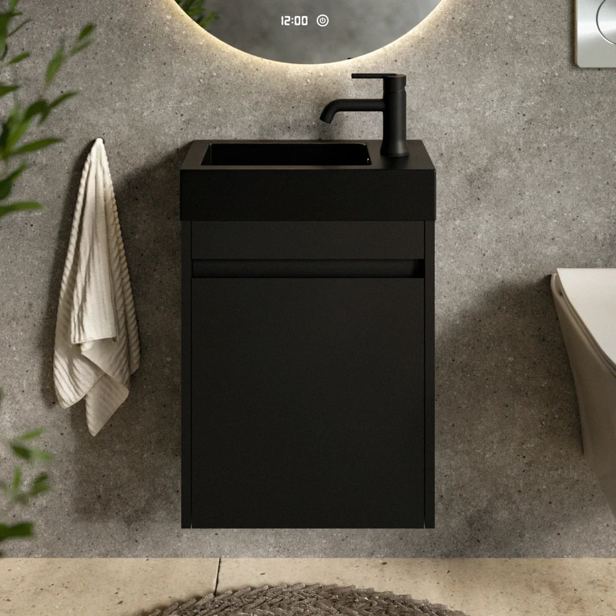 Gäste-WC-Möbel Elen – 40 cm – MattSchwarz - Schwarzes Waschbecken