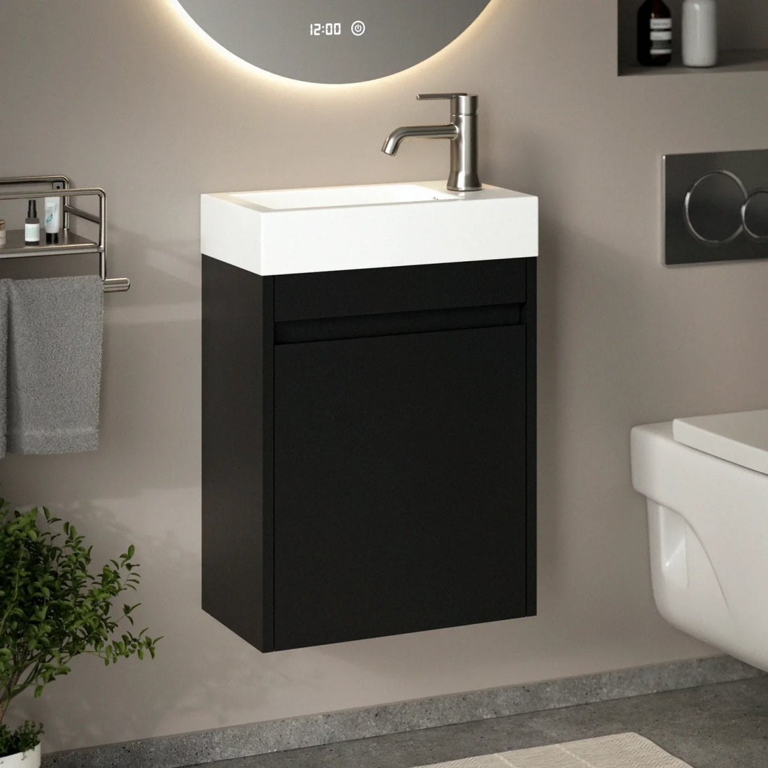 Gäste-WC-Möbel Vivo – 40 cm – MattSchwarz - Weißes Waschbecken