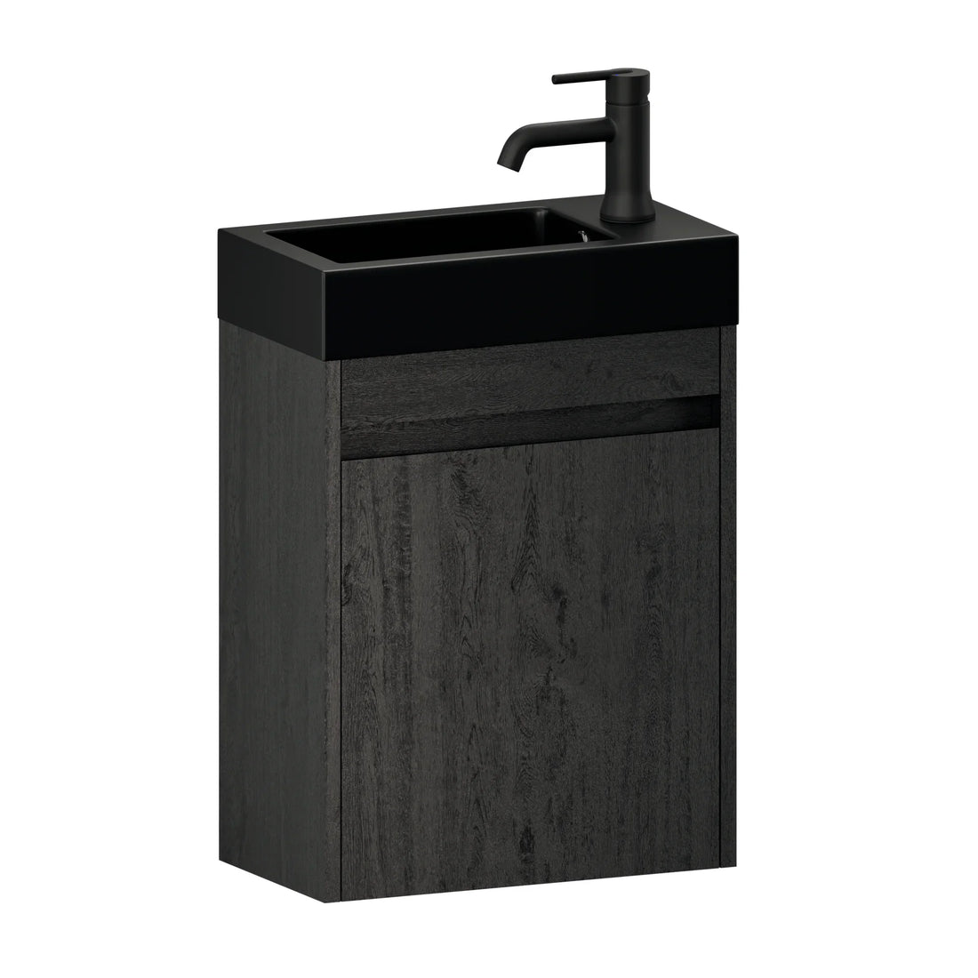 Gäste-WC-Möbel Elen – 40 cm – Schwarze Eiche - Schwarzes Waschbecken
