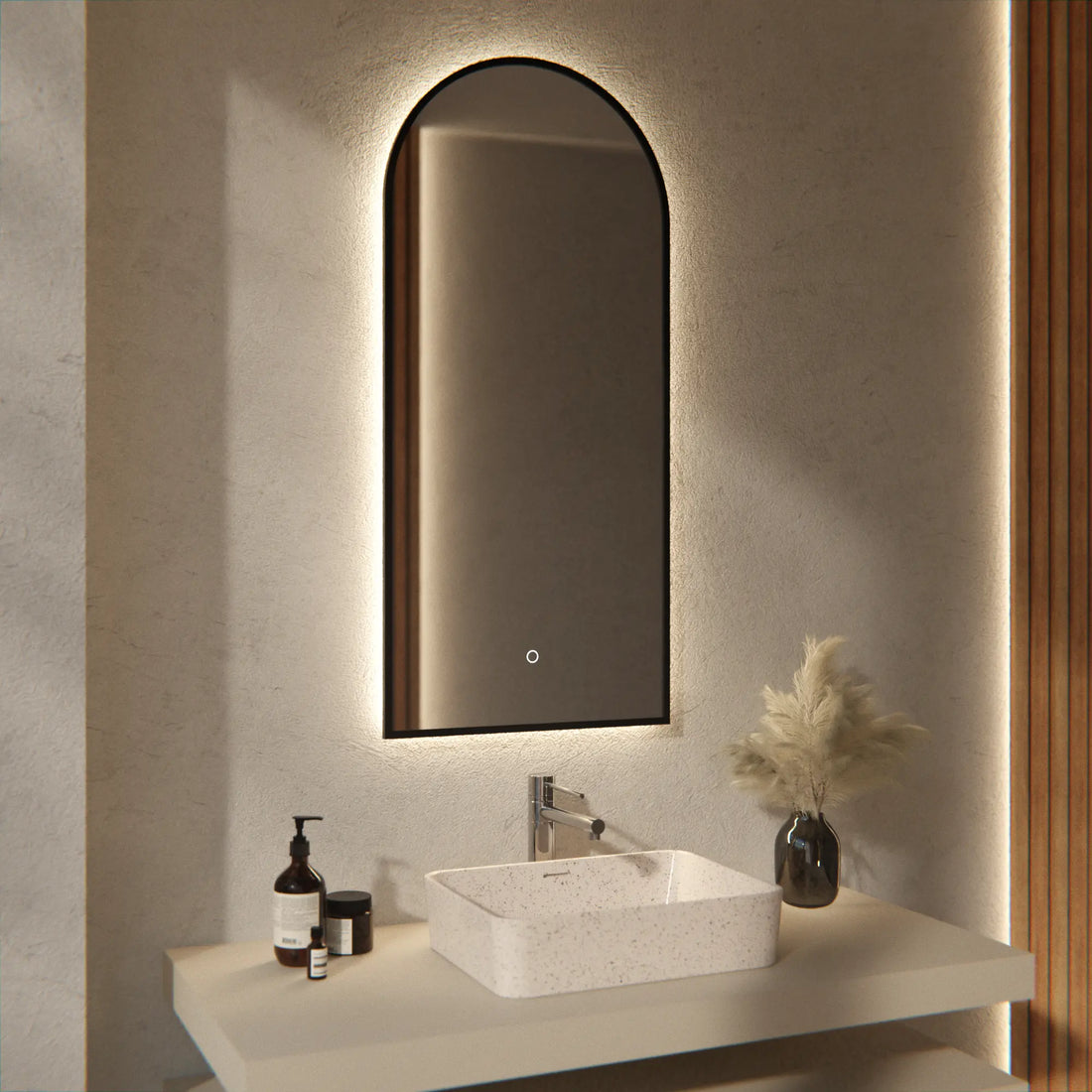 Badezimmerspiegel - 45x100 - Bogenform - Schwarzer Rahmen
