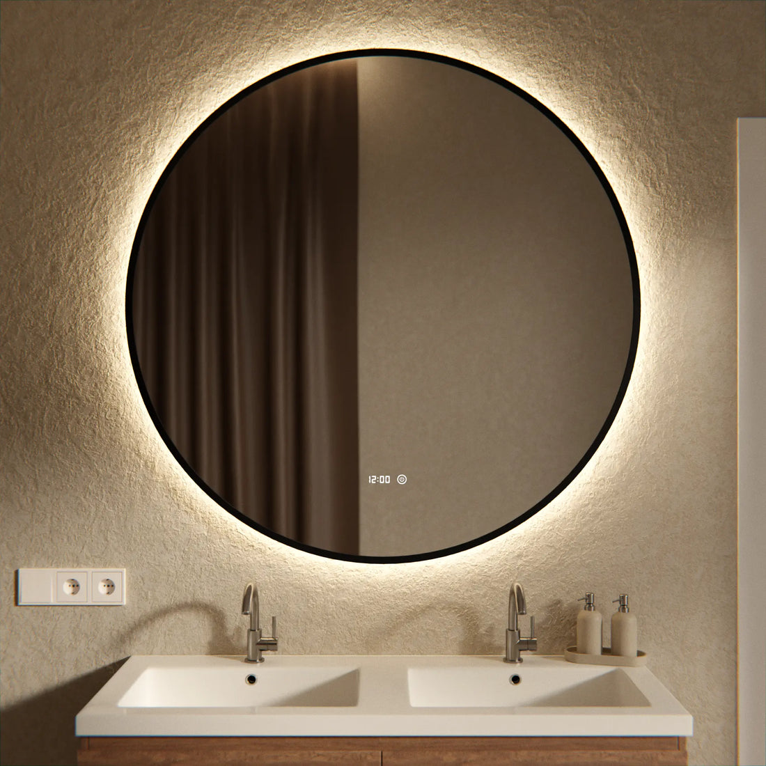 Badezimmerspiegel - Rund - 120 cm – Schwarzer Rahmen