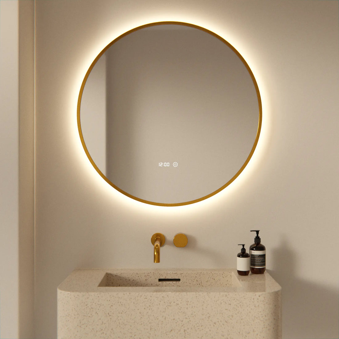 Badezimmerspiegel - Rund - 80 cm - Gold Rahmen