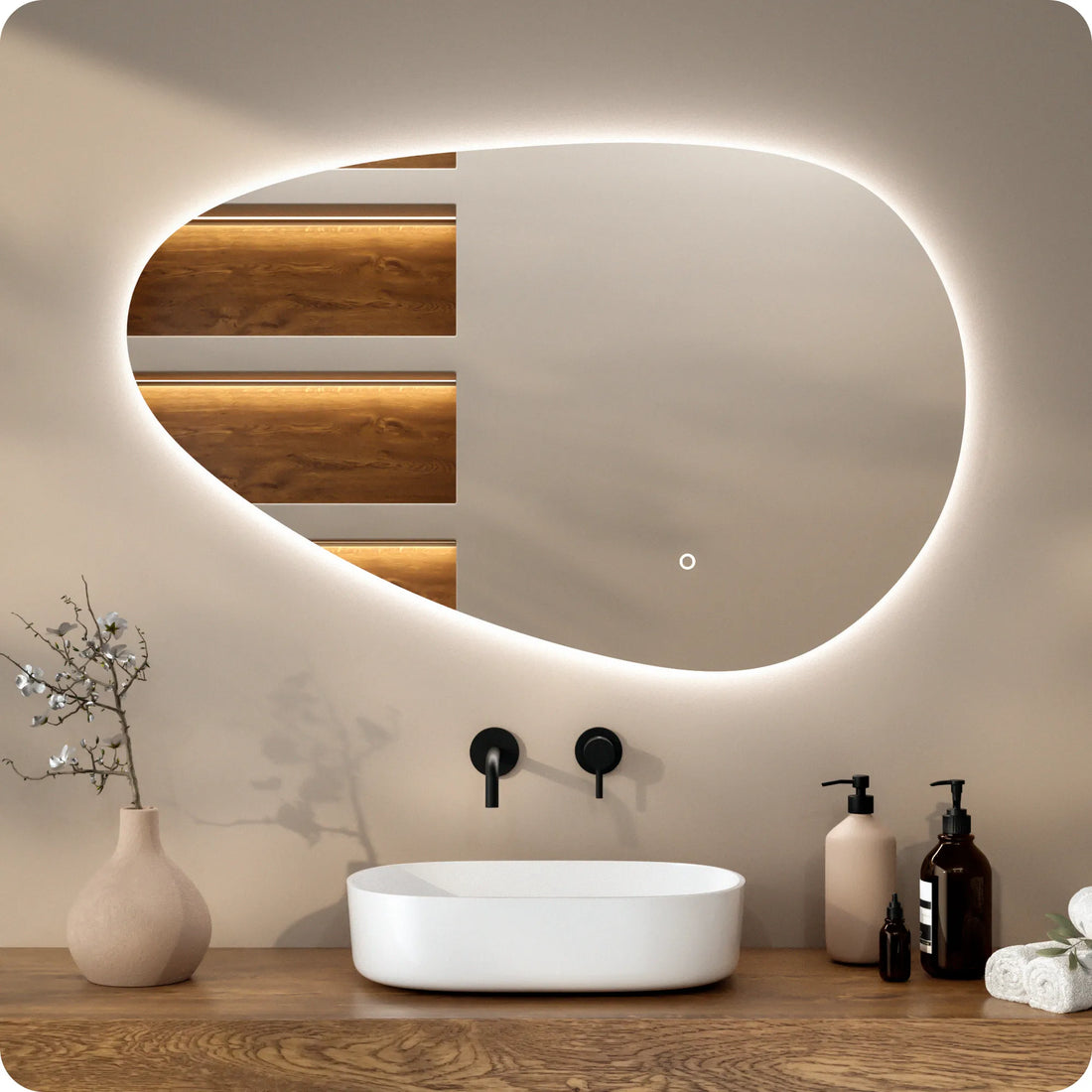 Badezimmerspiegel - 100x62.5 cm Asymmetrisch - Rahmenlos - Vorbestellen