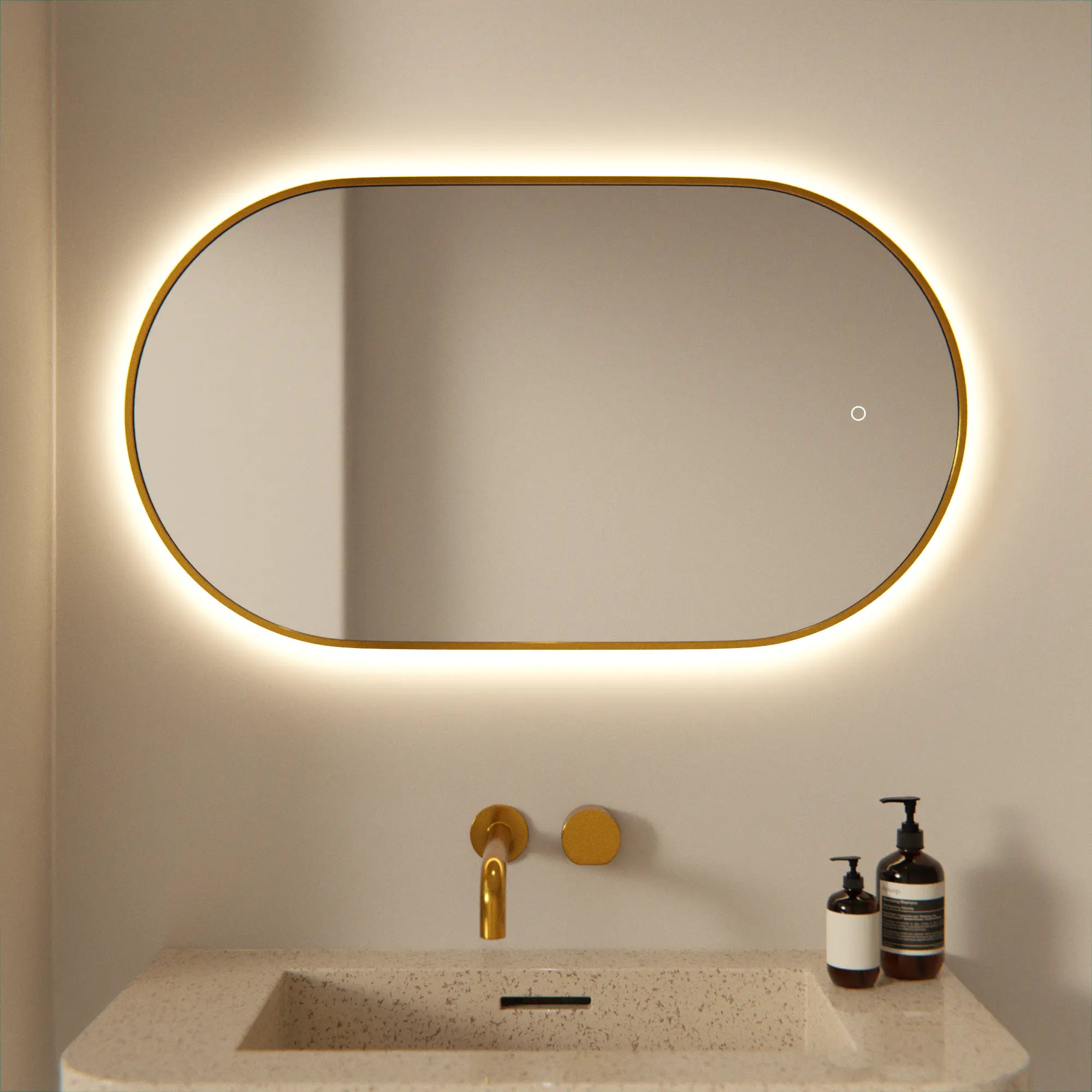 Badezimmerspiegel – 90x50cm Oval – Gold Rahmen - Vorbestellen