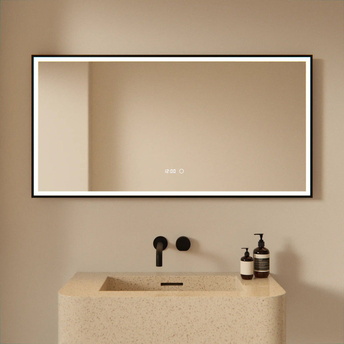 Badezimmerspiegel - 120x60 - Rechteckig - Schwarzer Rahmen - Vorbestellen