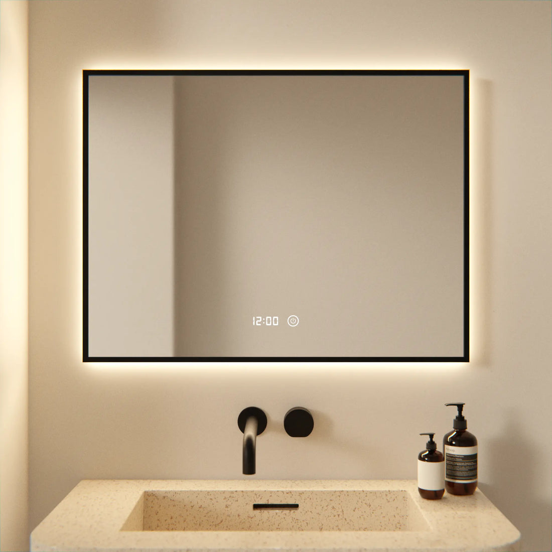 Badezimmerspiegel – 80x60 cm – Schwarzer Rahmen - Rechteck