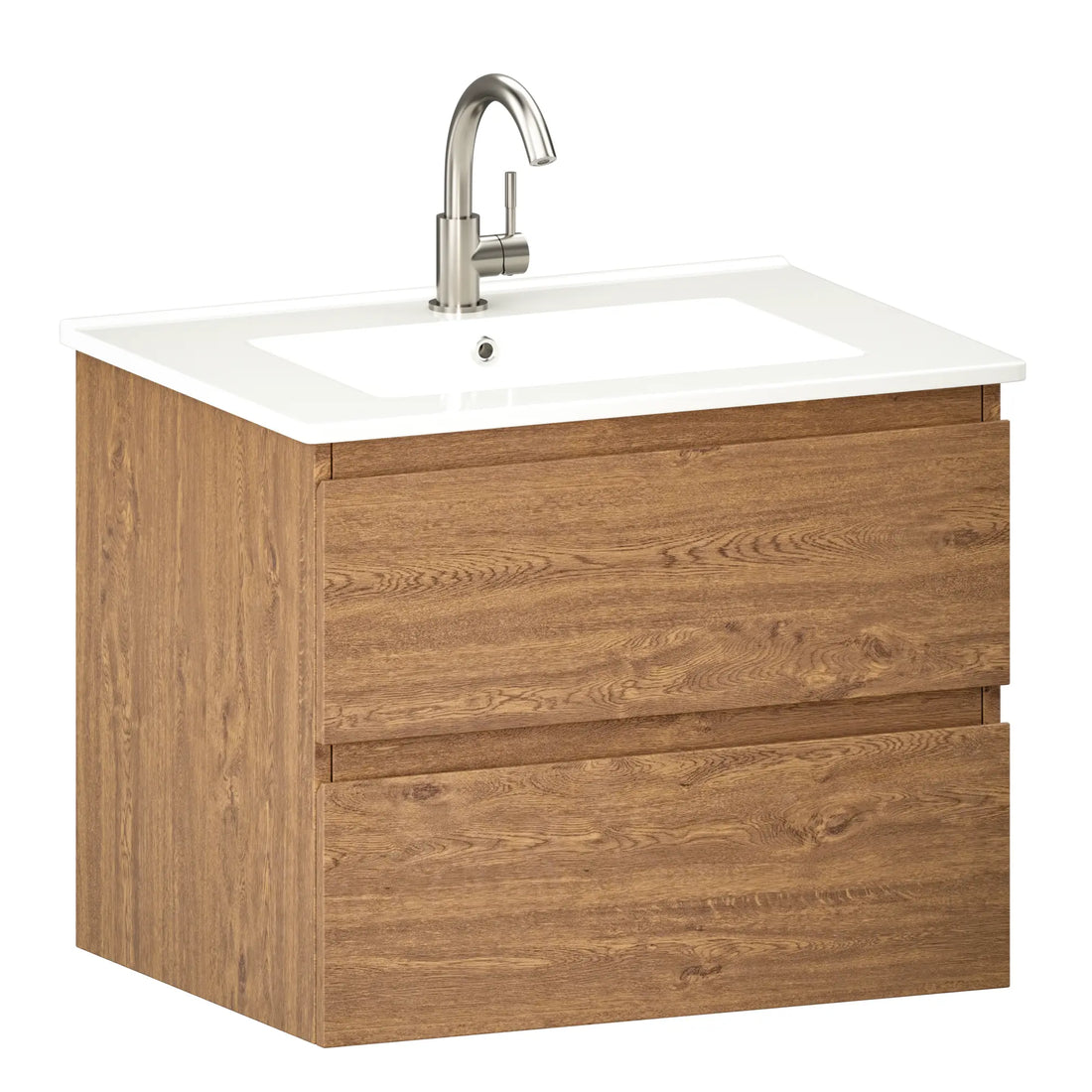 Badezimmermöbel Norvi - 60 cm - Warme Eiche - Weißes Waschbecken