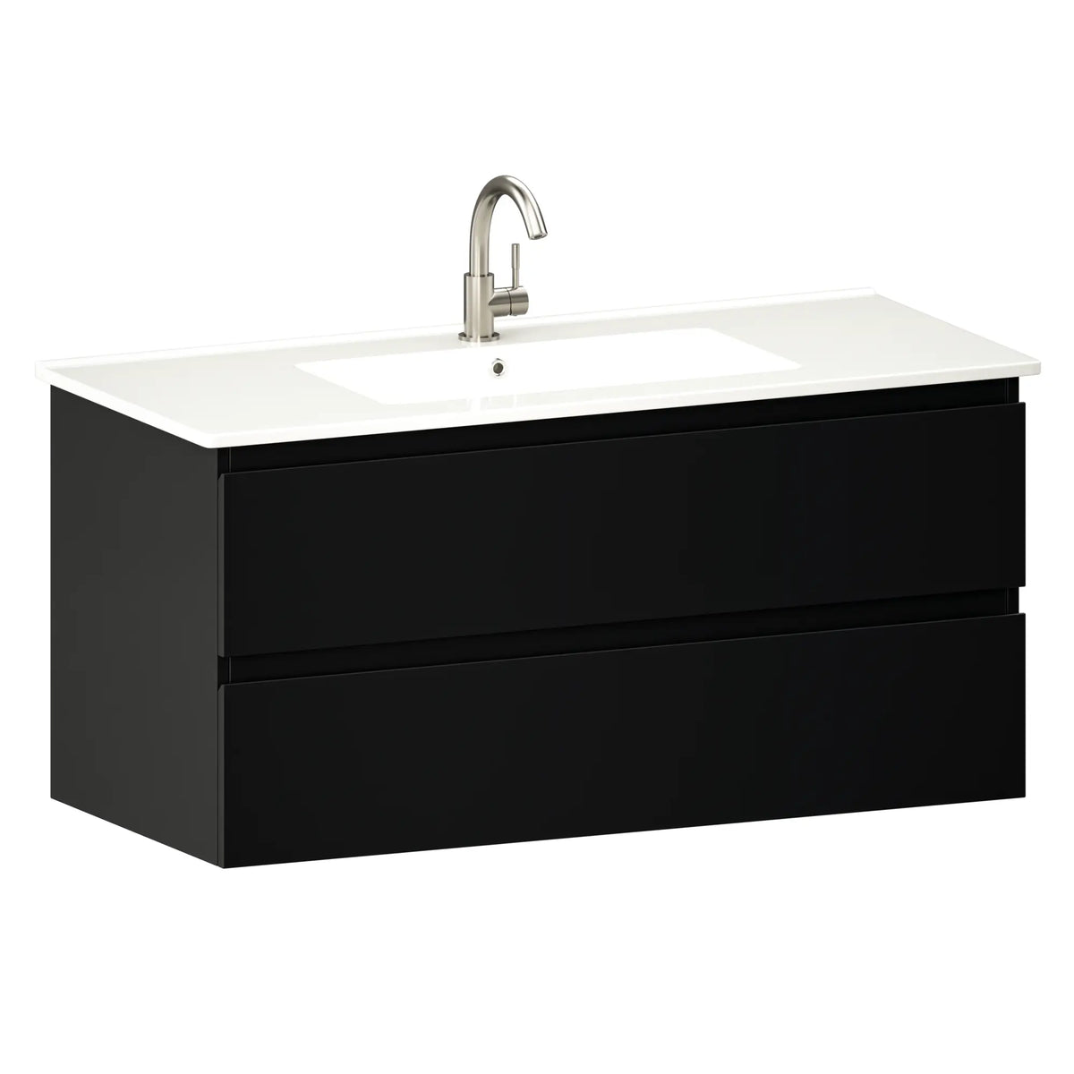 Badezimmermöbel Varo – 100 cm – Schwarz - Weißes Waschbecken - Vorbestellen