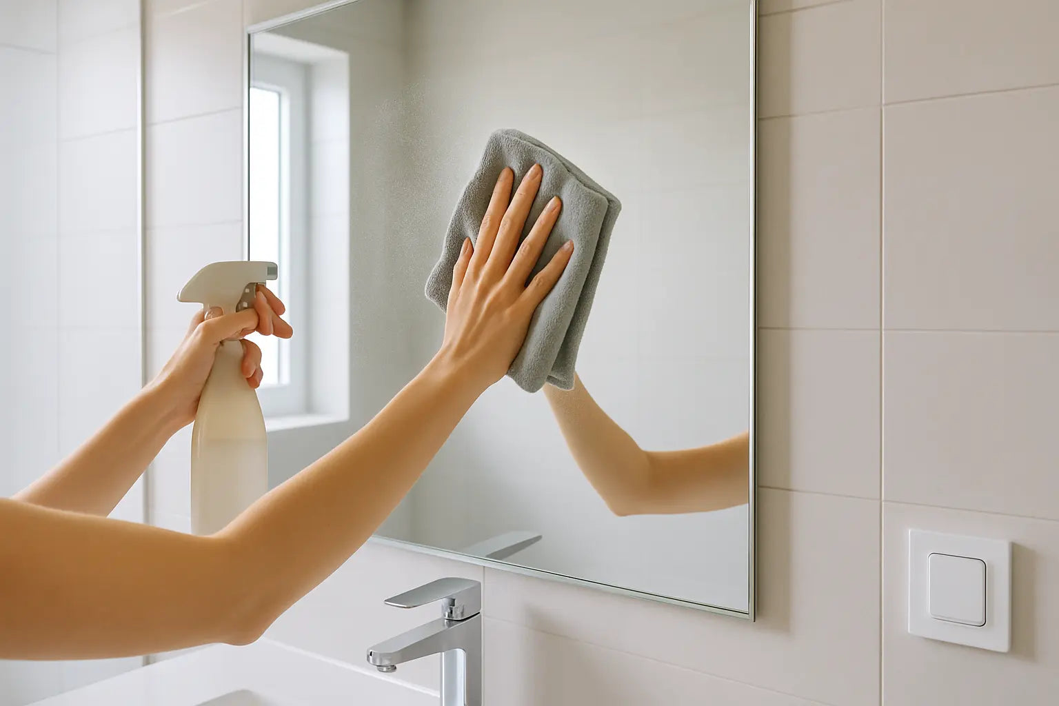 Wie reinigt man am besten den Badezimmerspiegel