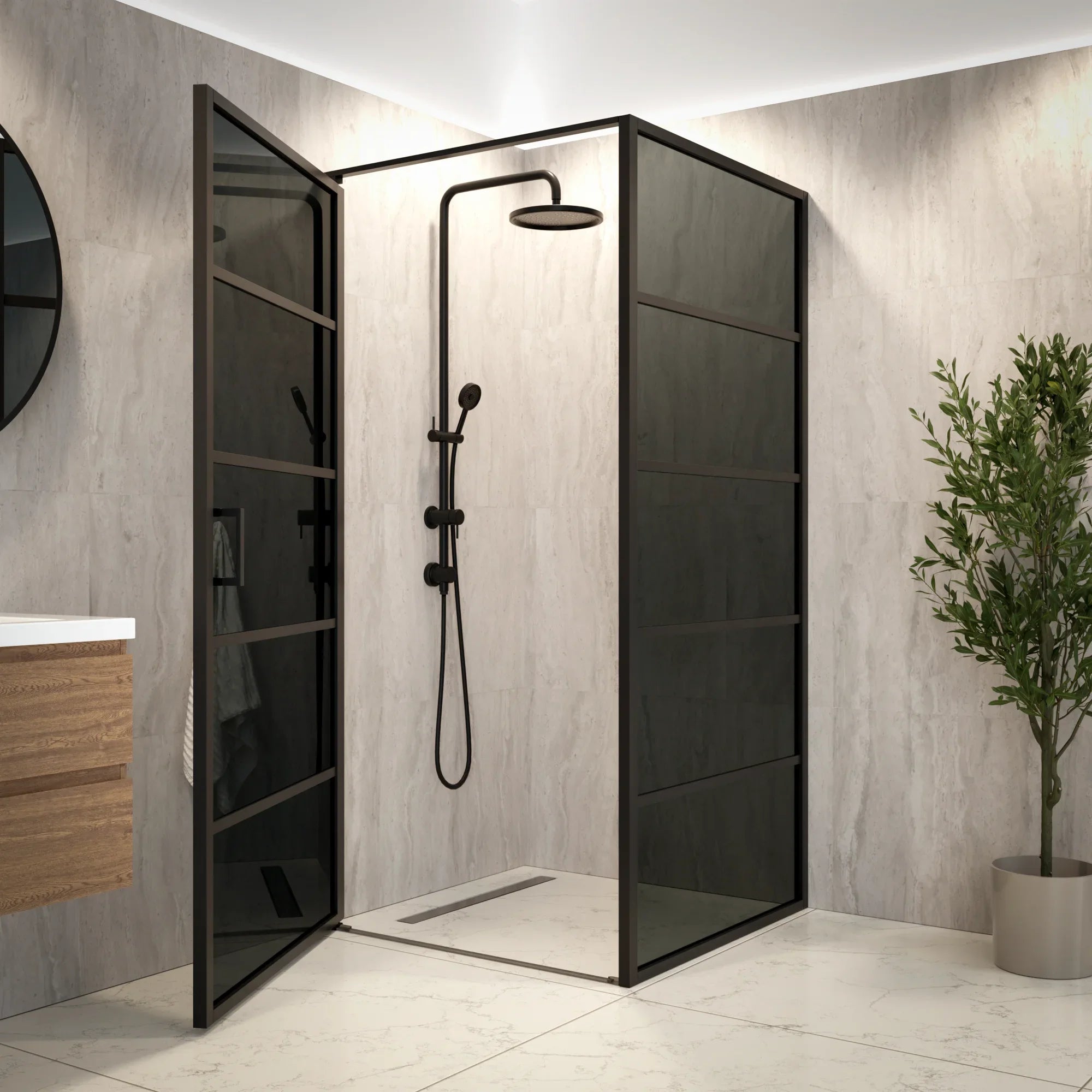 Duschkabine Oris - 90 x 200 - Schwarzes Glas - Schwarz