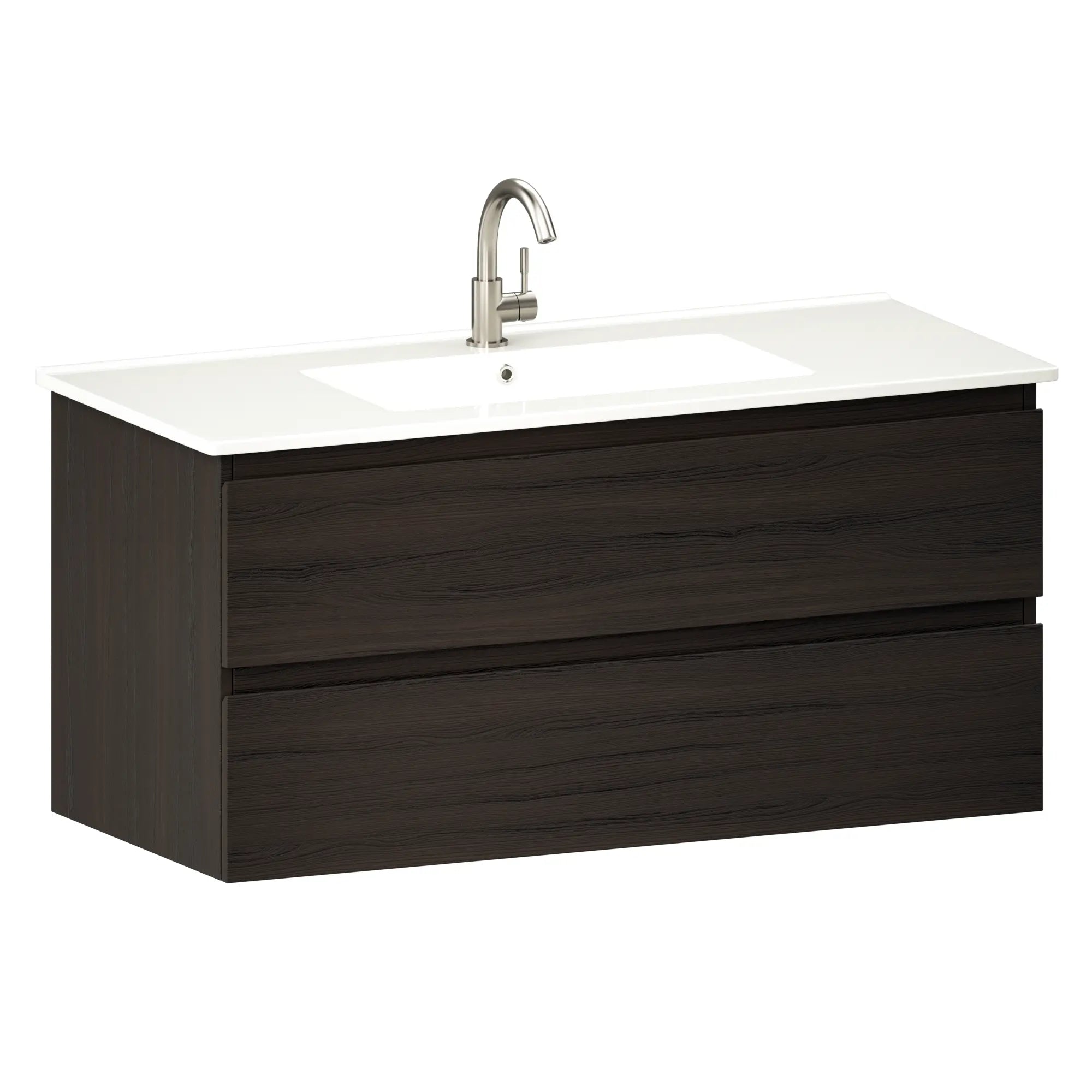 Badezimmermöbel Varo - 100 cm - Walnuss - Weißes Waschbecken - Vorbestellen