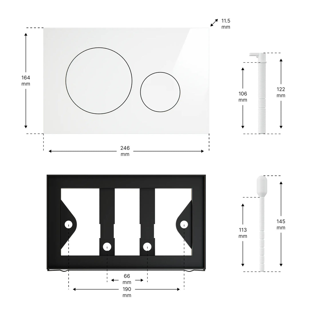 Mirlux Bedienungsplatte - Glänzend weiß- ABS Kunststoff DualFlush