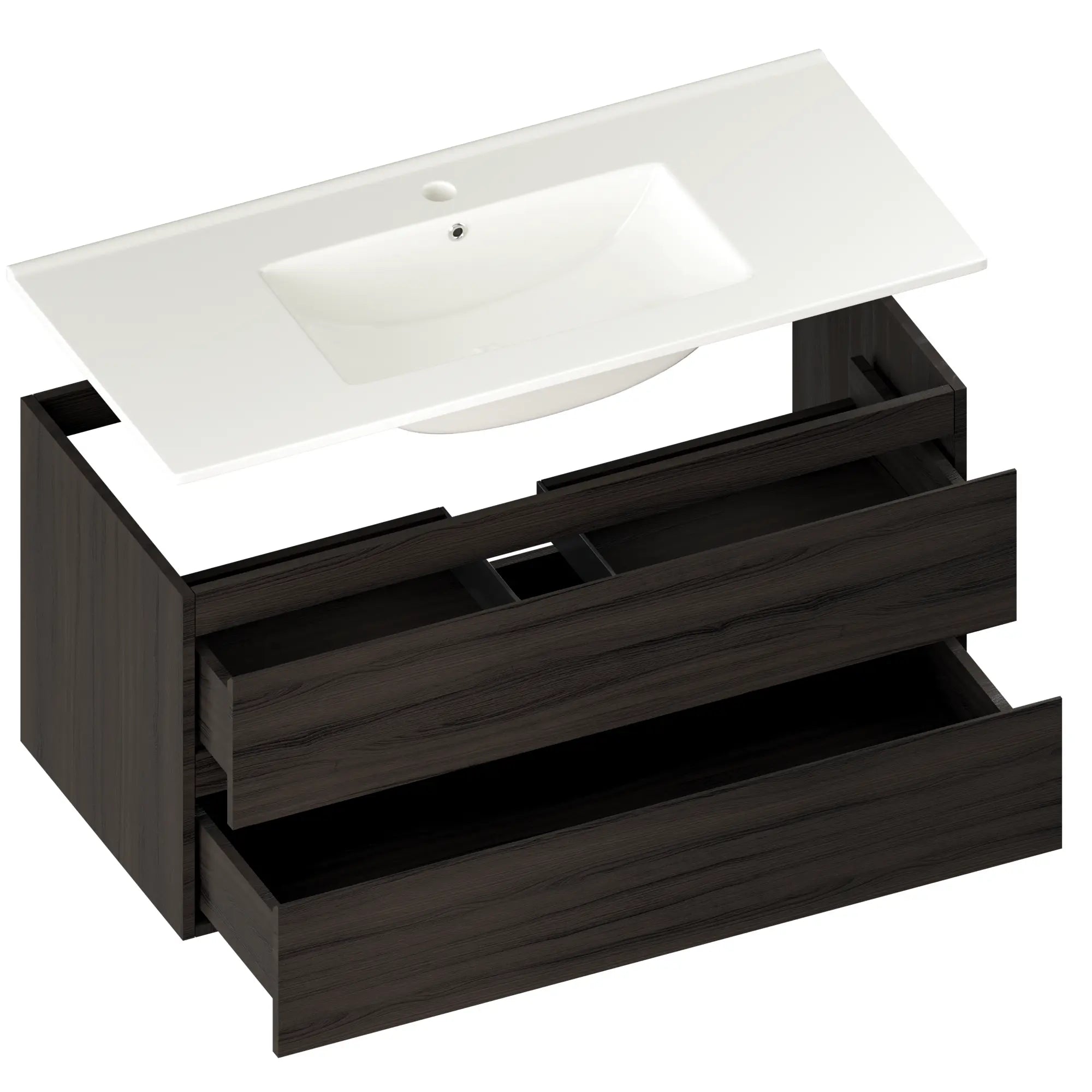 Badezimmermöbel Varo - 100 cm - Walnuss - Weißes Waschbecken - Vorbestellen