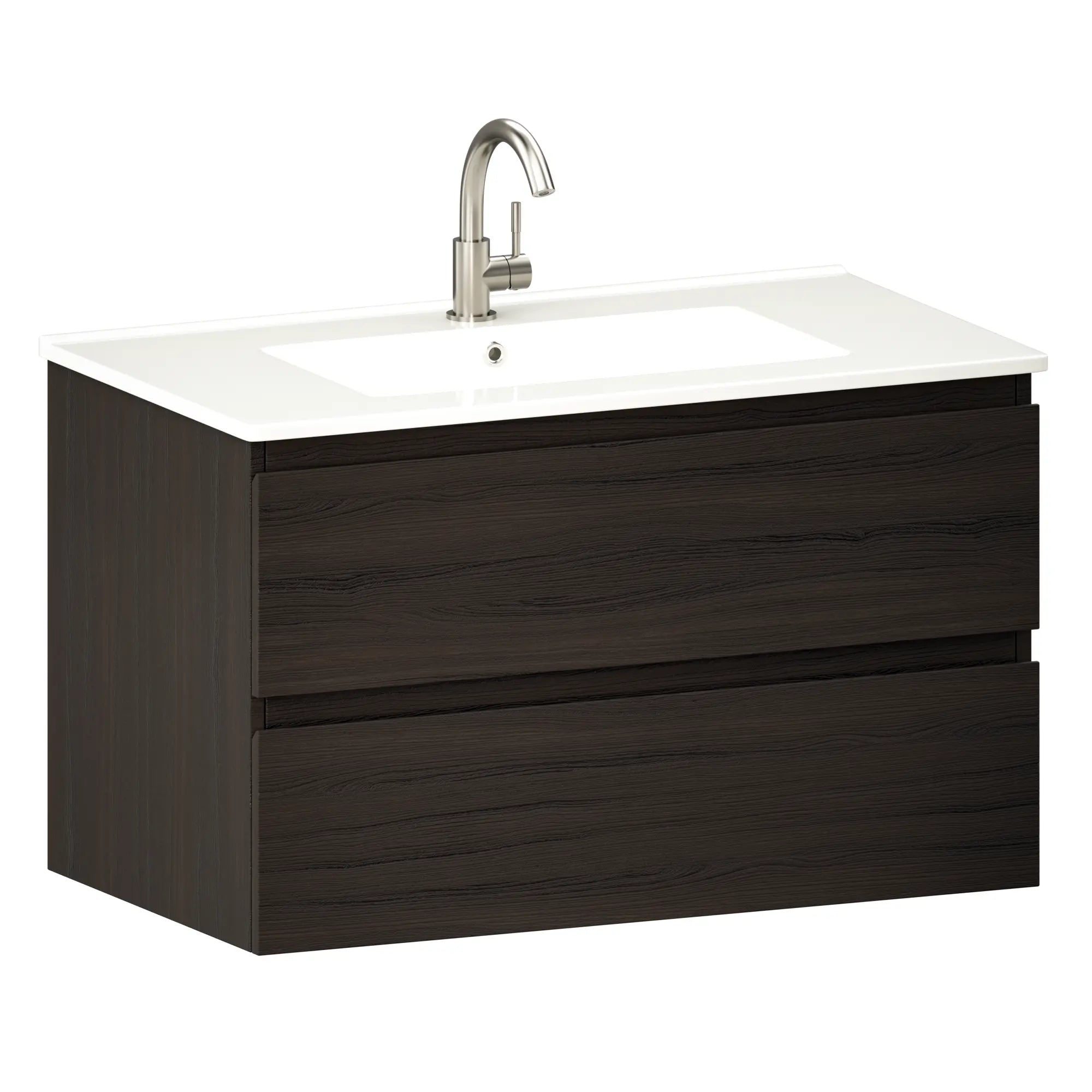 Badezimmermöbel Luma - 80 cm - Walnuss - Weißes Waschbecken - Vorbestellen