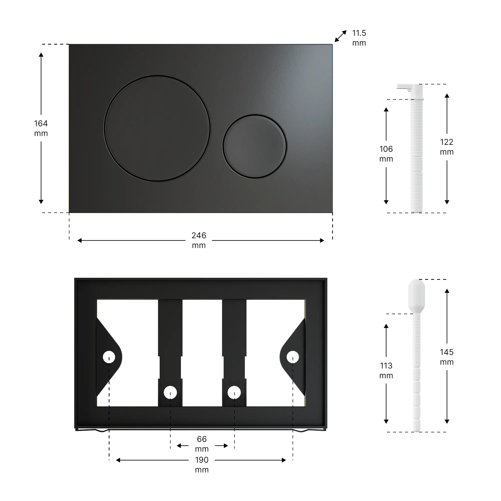 Mirlux Bedienungsplatte - Matt Schwarz - ABS Kunstof DualFlush - Vorbestellen