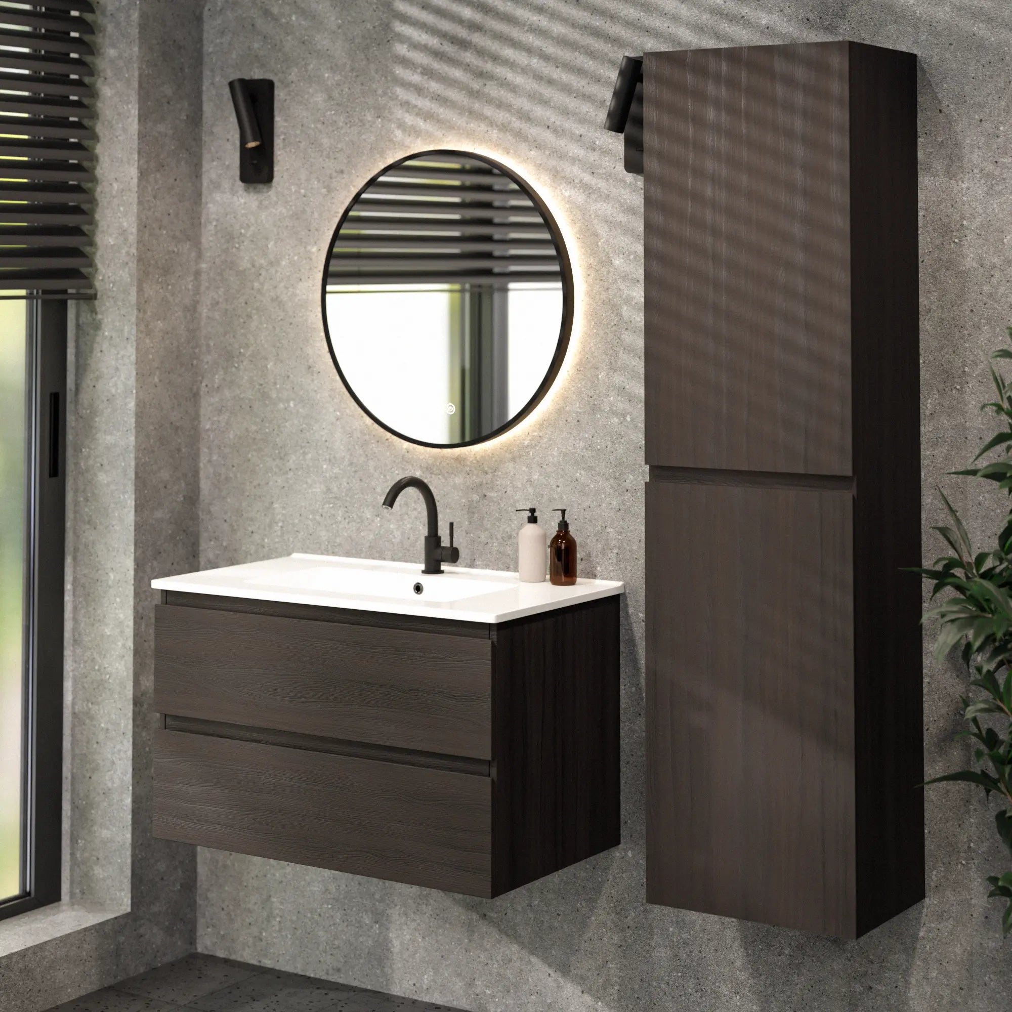 Badezimmermöbel Luma - 80 cm - Walnuss - Weißes Waschbecken - Vorbestellen