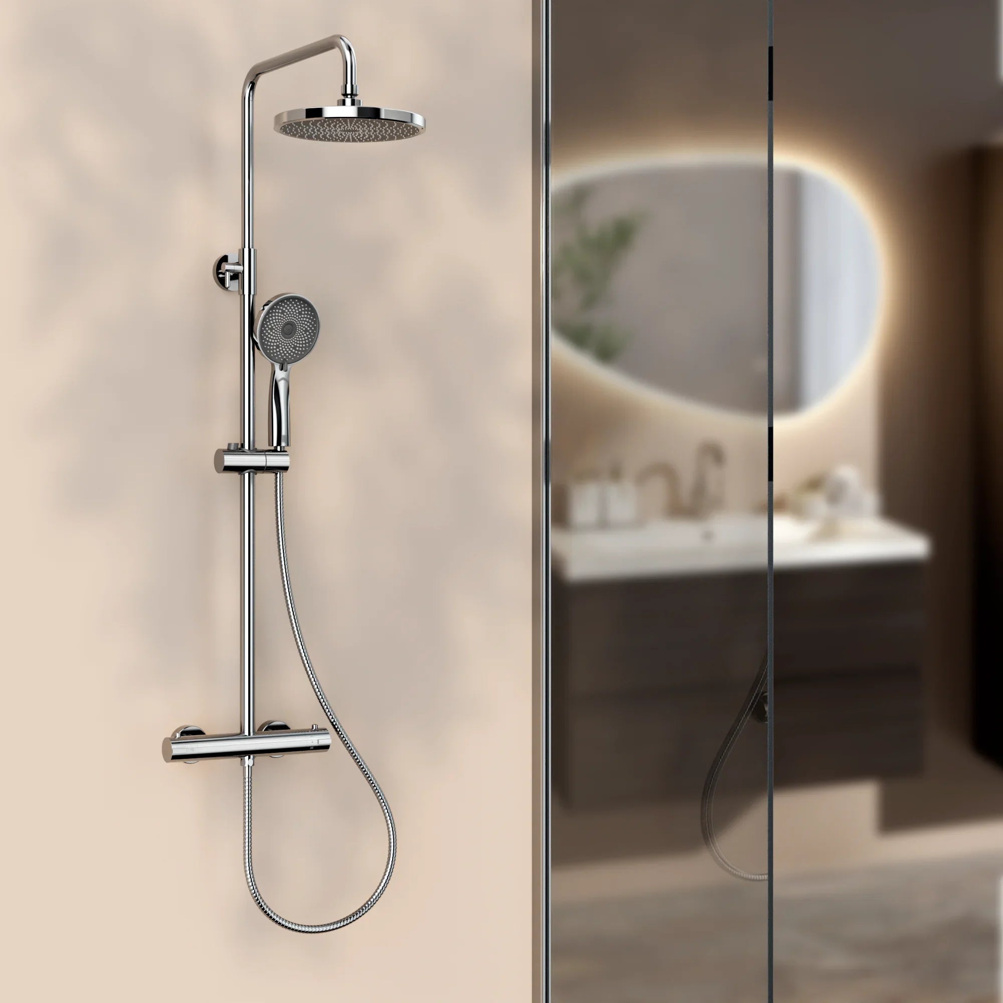Regendusche Luno - Chrom mit Thermostatarmatur - 22 cm - Vorbestellen