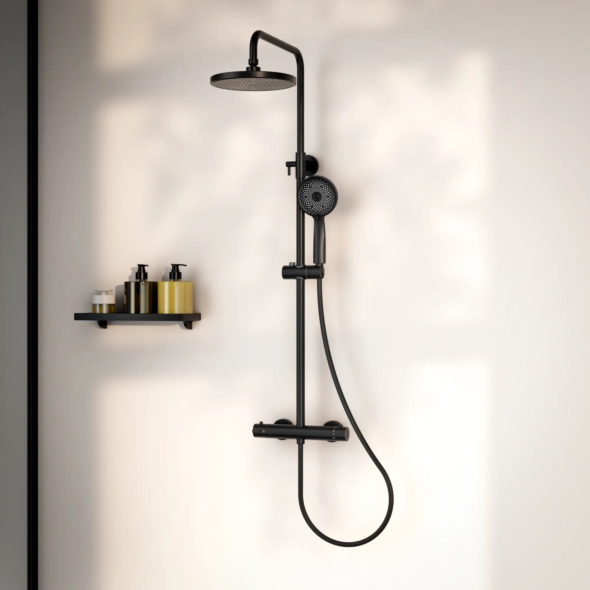 Regendusche Elin - Matt Schwarz mit Thermostatarmatur - 22 cm - Vorbestellen