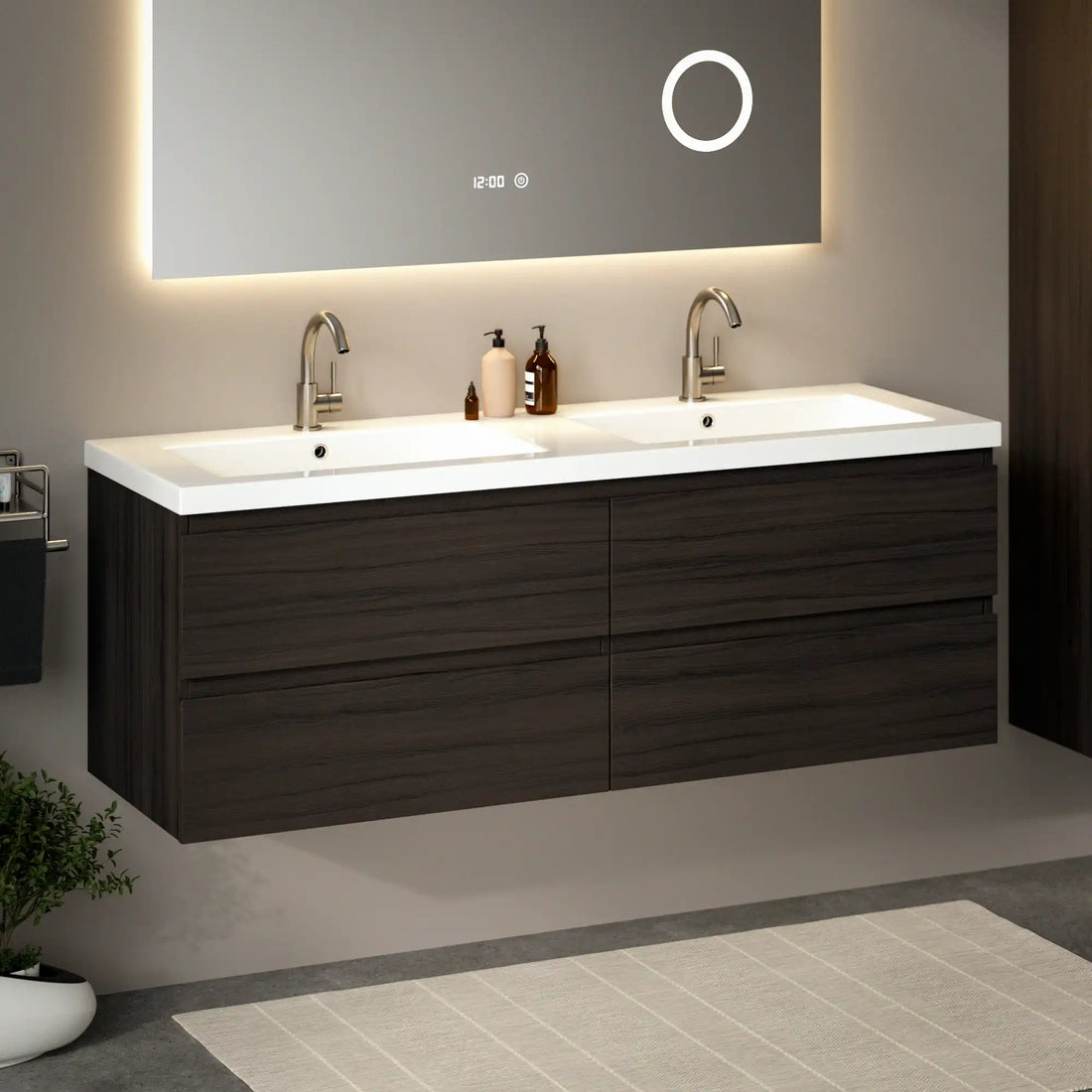 Badezimmermöbel Arato - 140 cm - Walnuss - Waschtisch Weiß