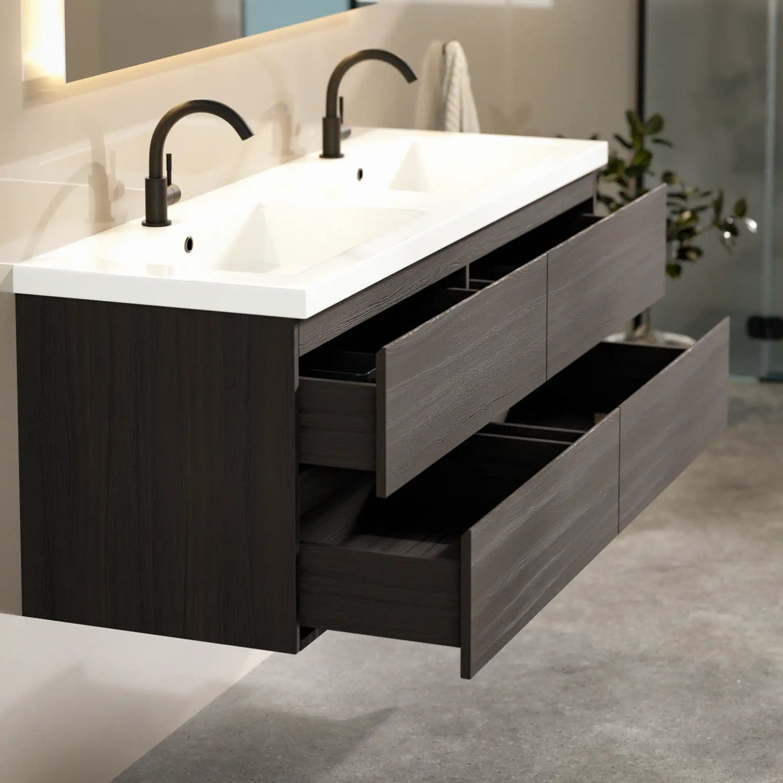 Badezimmermöbel Arato - 140 cm - Walnuss - Waschtisch Weiß
