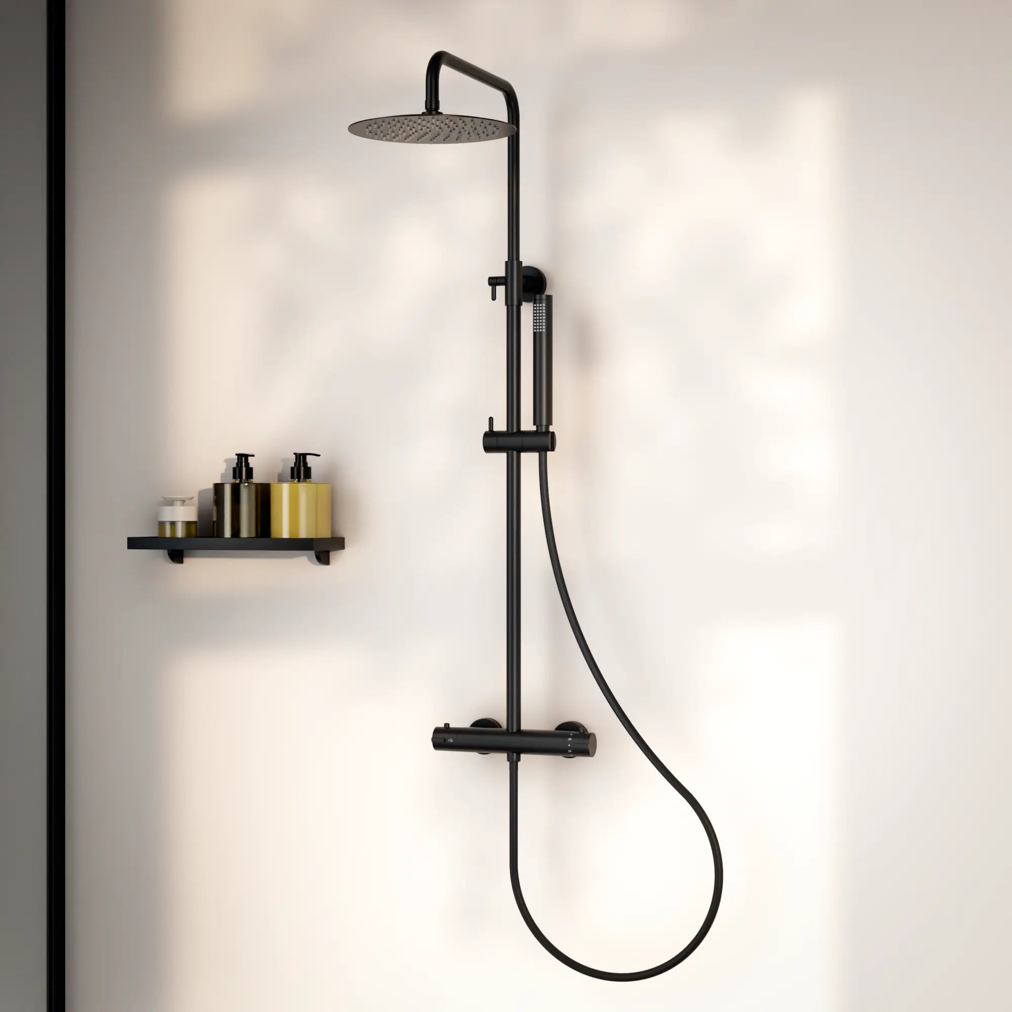 Regendusche Valo - Matt Schwarz mit Thermostatarmatur - 25 cm - Vorbestellen