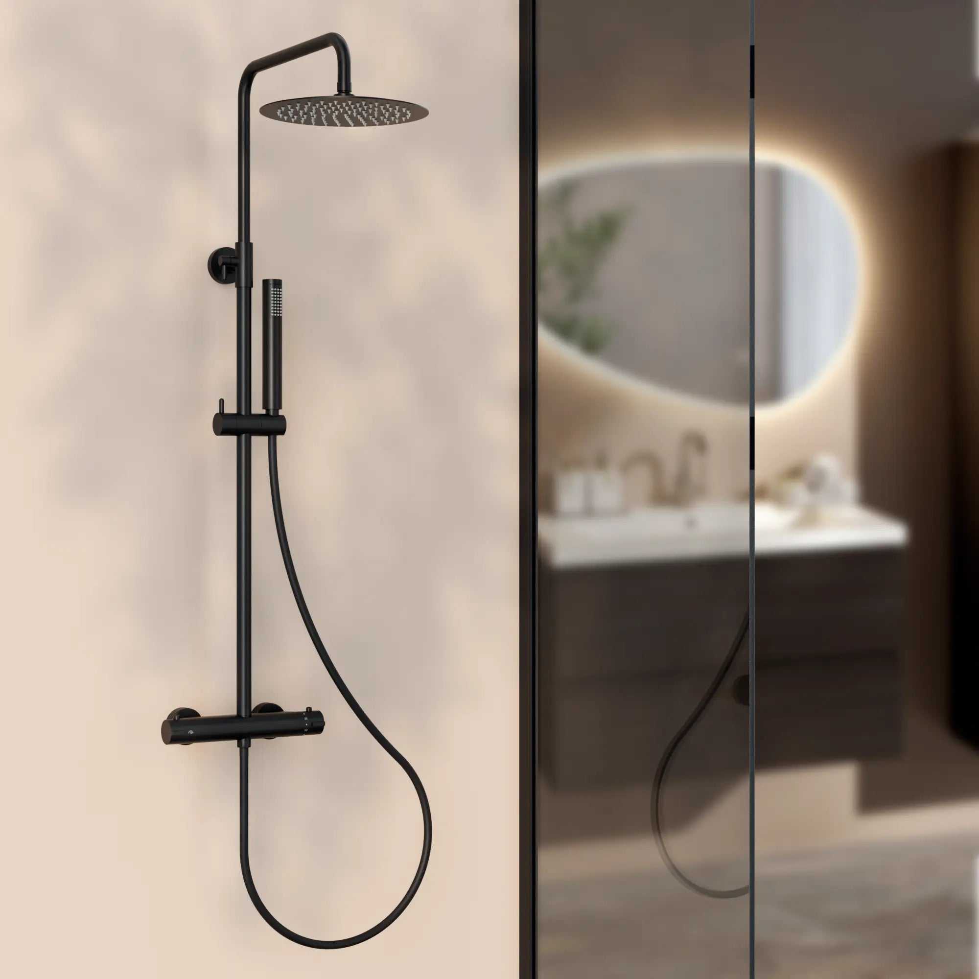 Regendusche Valo - Matt Schwarz mit Thermostatarmatur - 25 cm - Vorbestellen