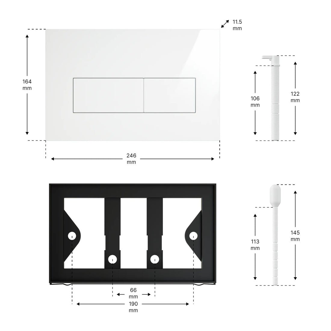 Mirlux Bedienungsplatte - Glänzend weiß- ABS Kunststoff DualFlush