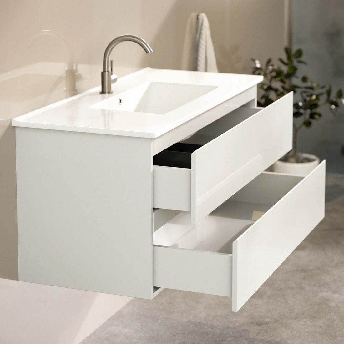 Badezimmermöbel Varo - 100 cm - Weiß - Weißes Waschbecken