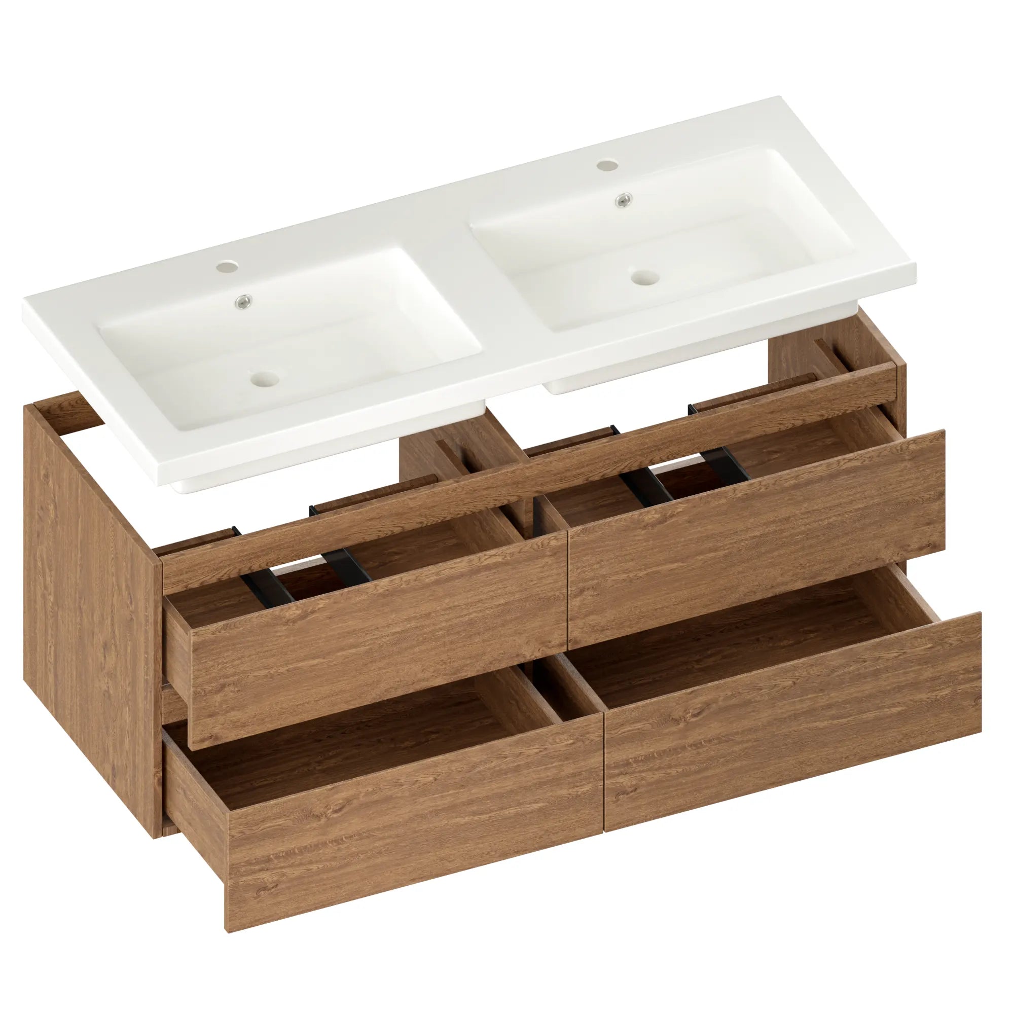 Badezimmermöbel Asora - 120 cm - 2 Warm Eiche- Warm Eiche - Waschbecken Weiß